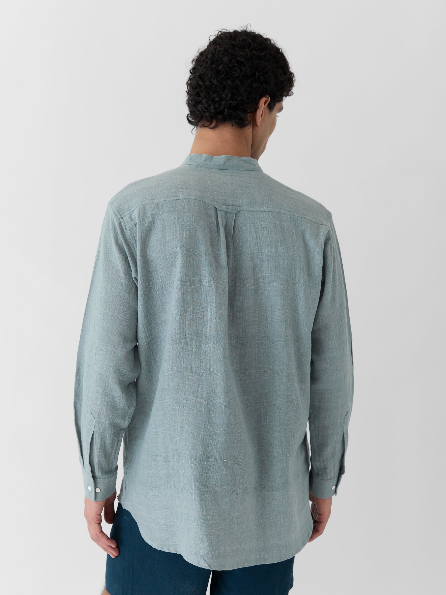 Men's Mandarin Collar Shirt- Greenish Gray