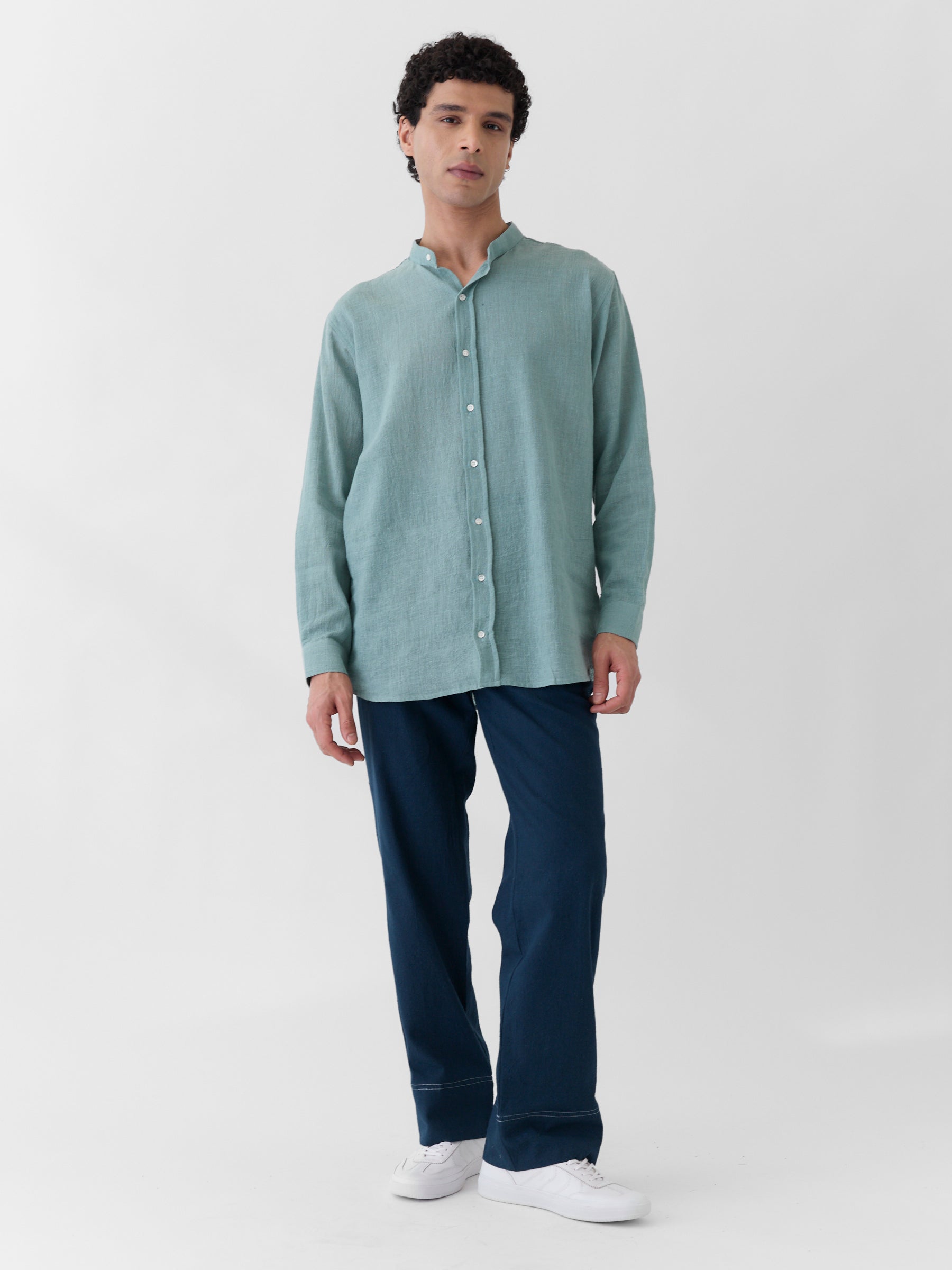 Men's Mandarin Collar Shirt- Mint Green