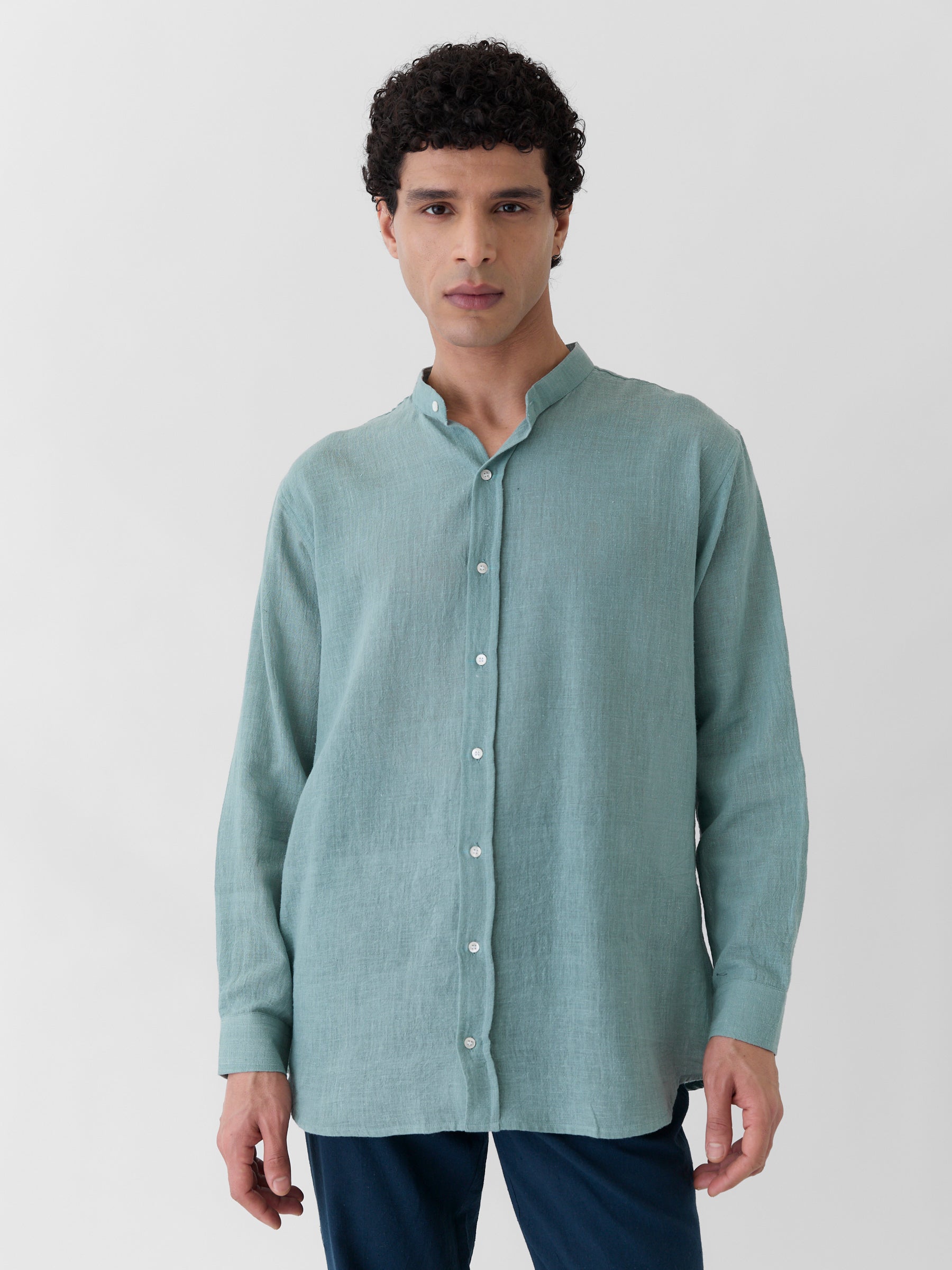 Men's Mandarin Collar Shirt- Mint Green