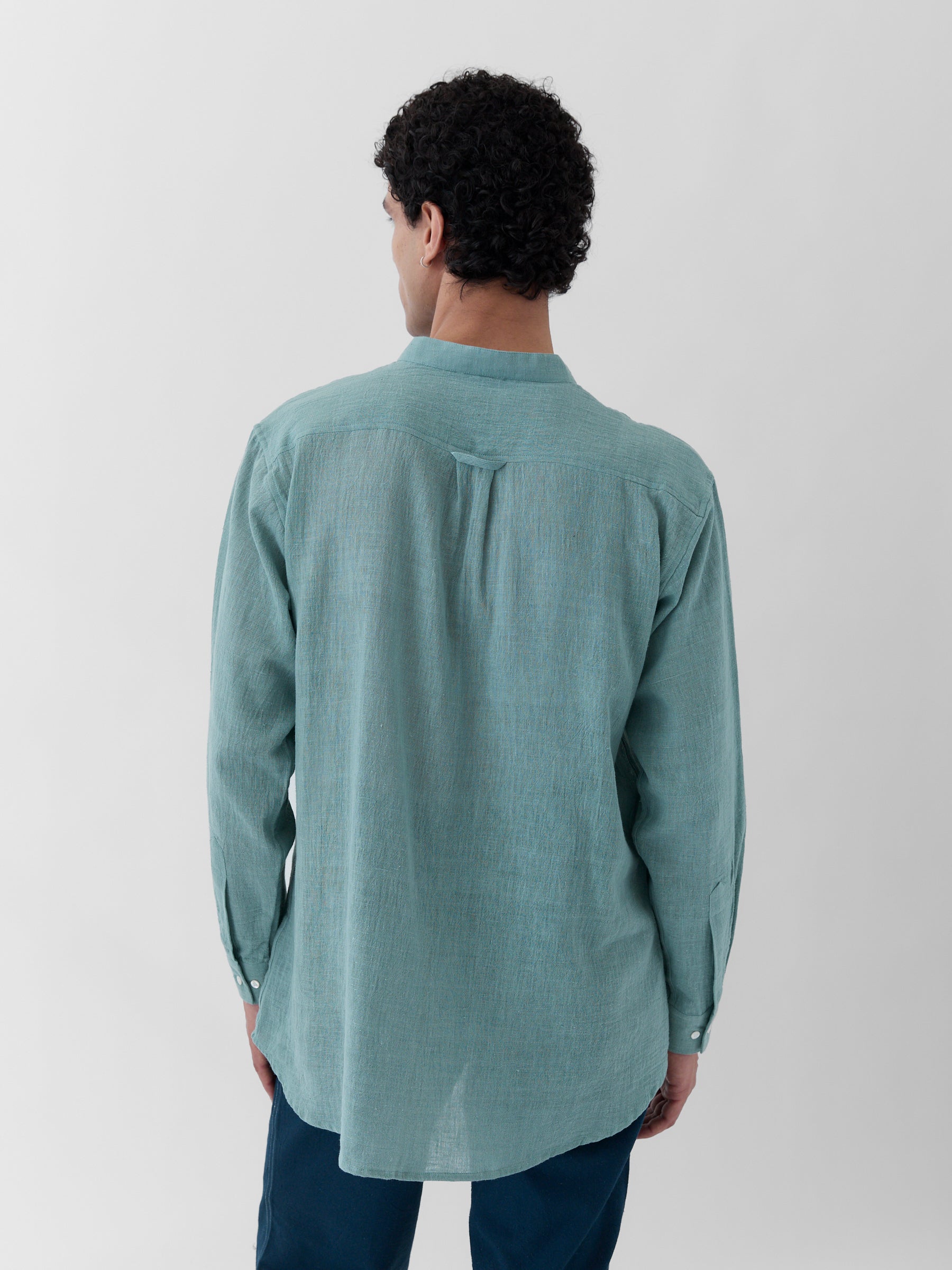 Men's Mandarin Collar Shirt- Mint Green