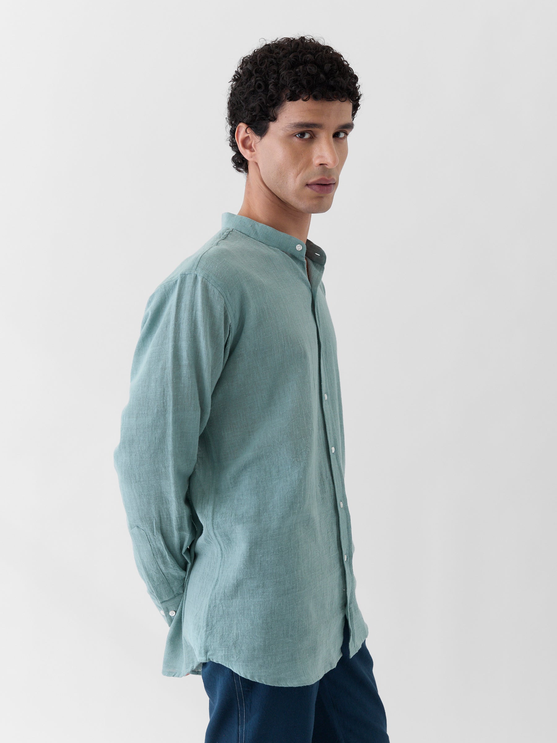 Men's Mandarin Collar Shirt- Mint Green