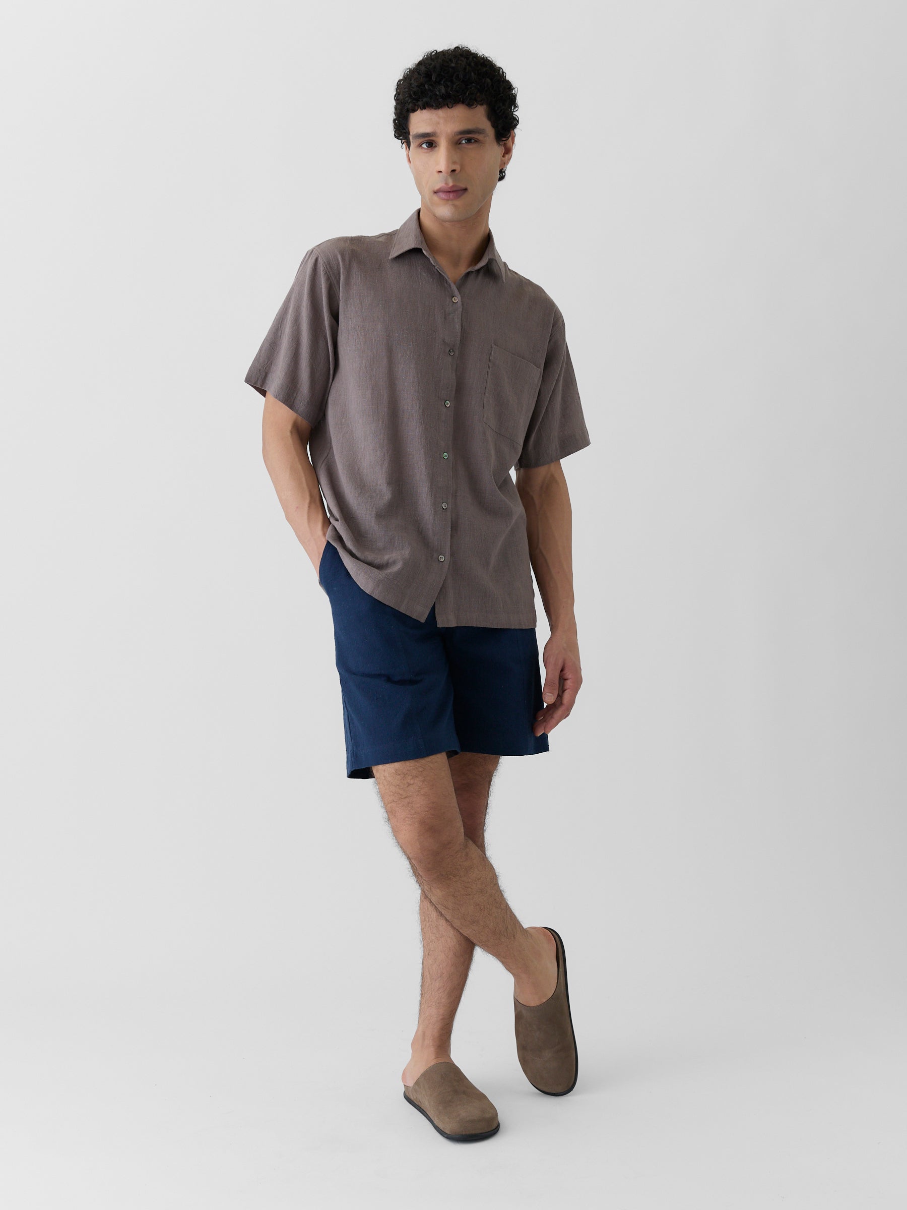 Men's Half Sleeve Shirt- Grayish Brown