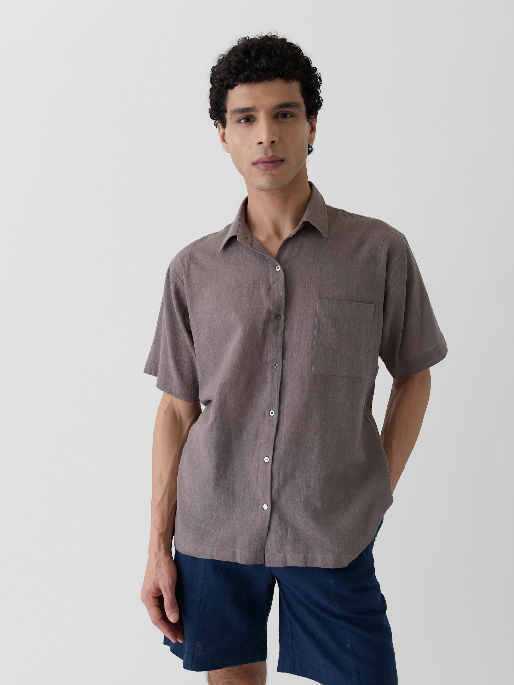 Men's Half Sleeve Shirt- Grayish Brown