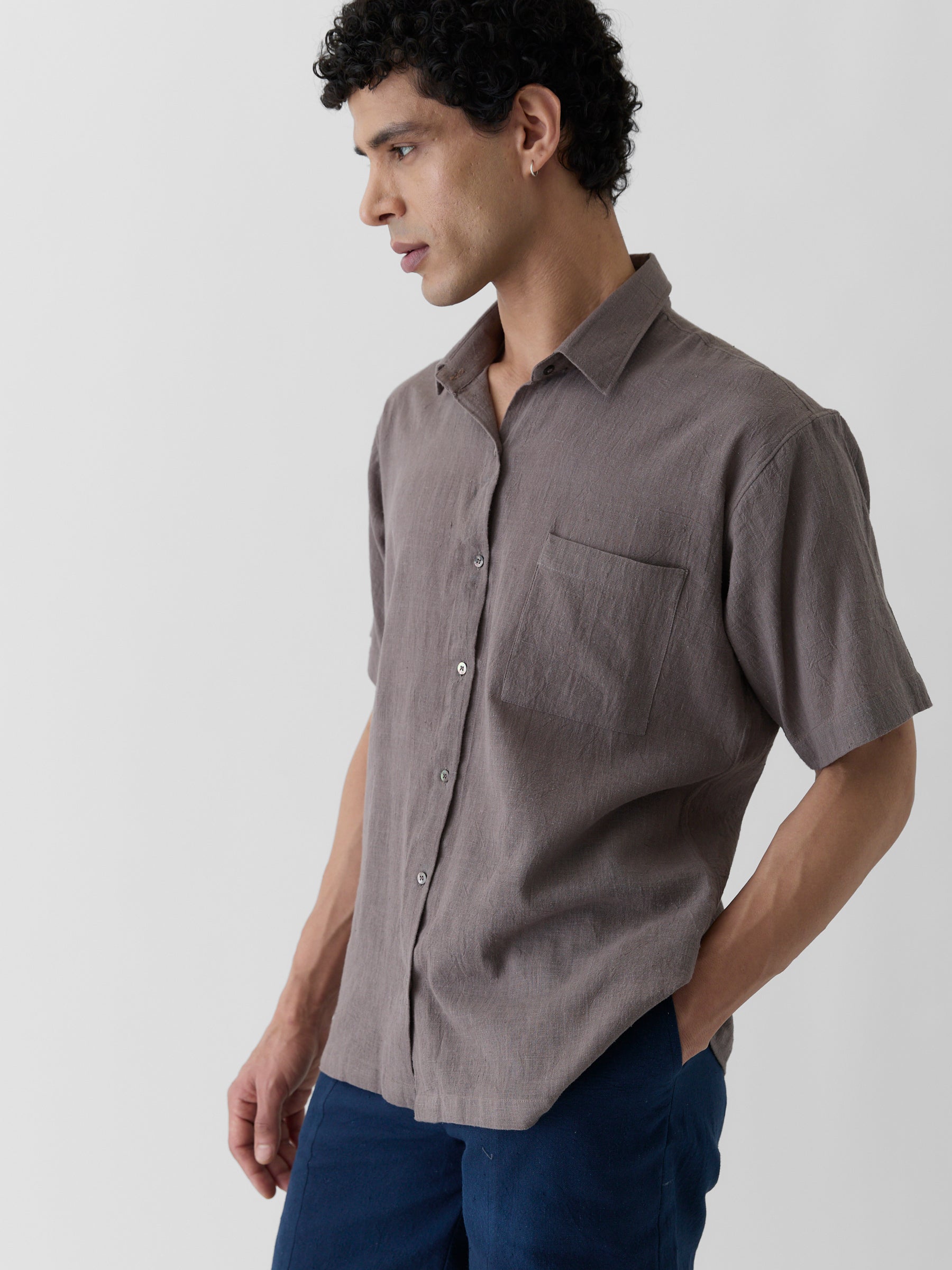 Men's Half Sleeve Shirt- Grayish Brown
