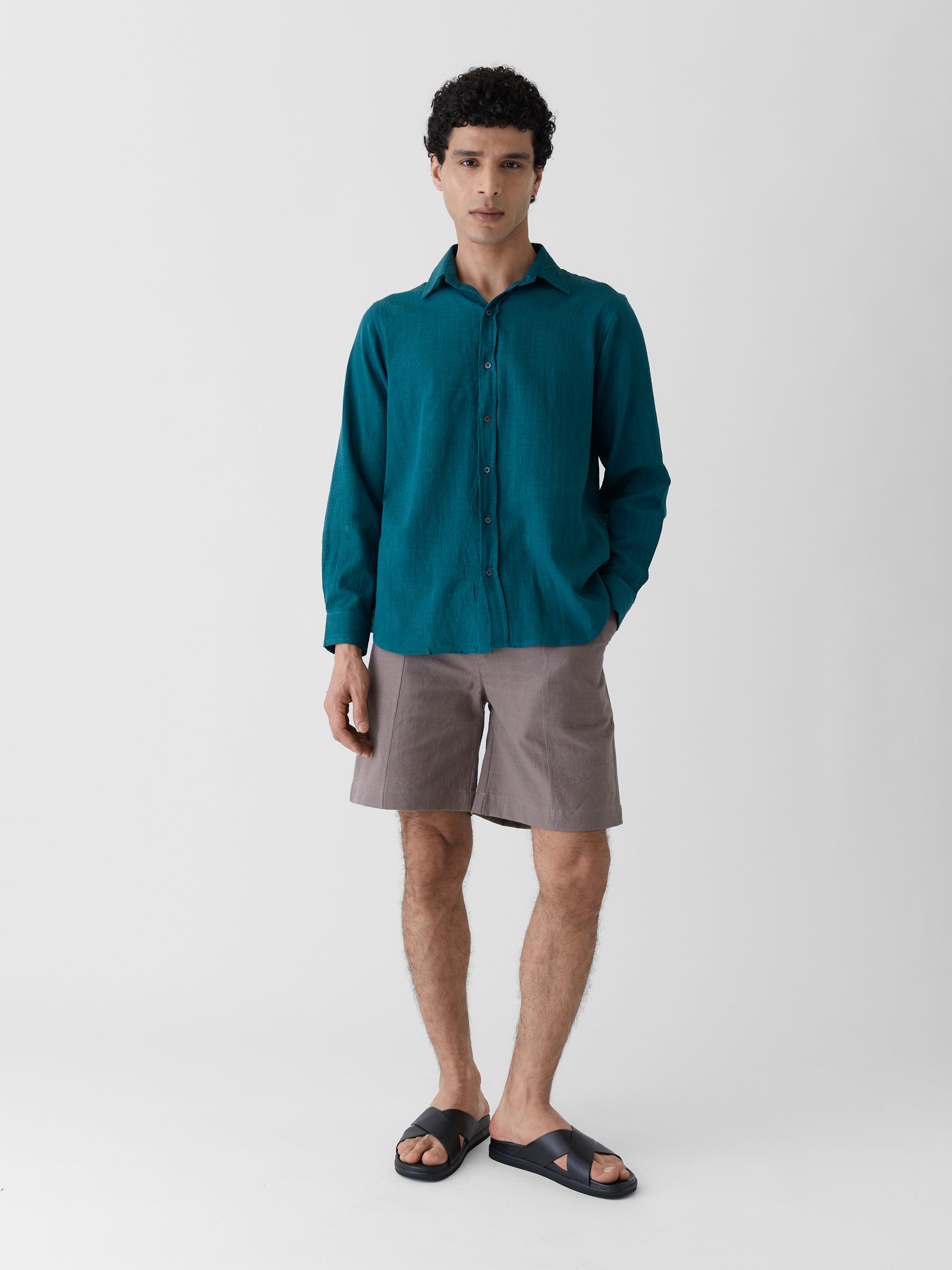 Men's Regular Collar Shirt- Teal Green