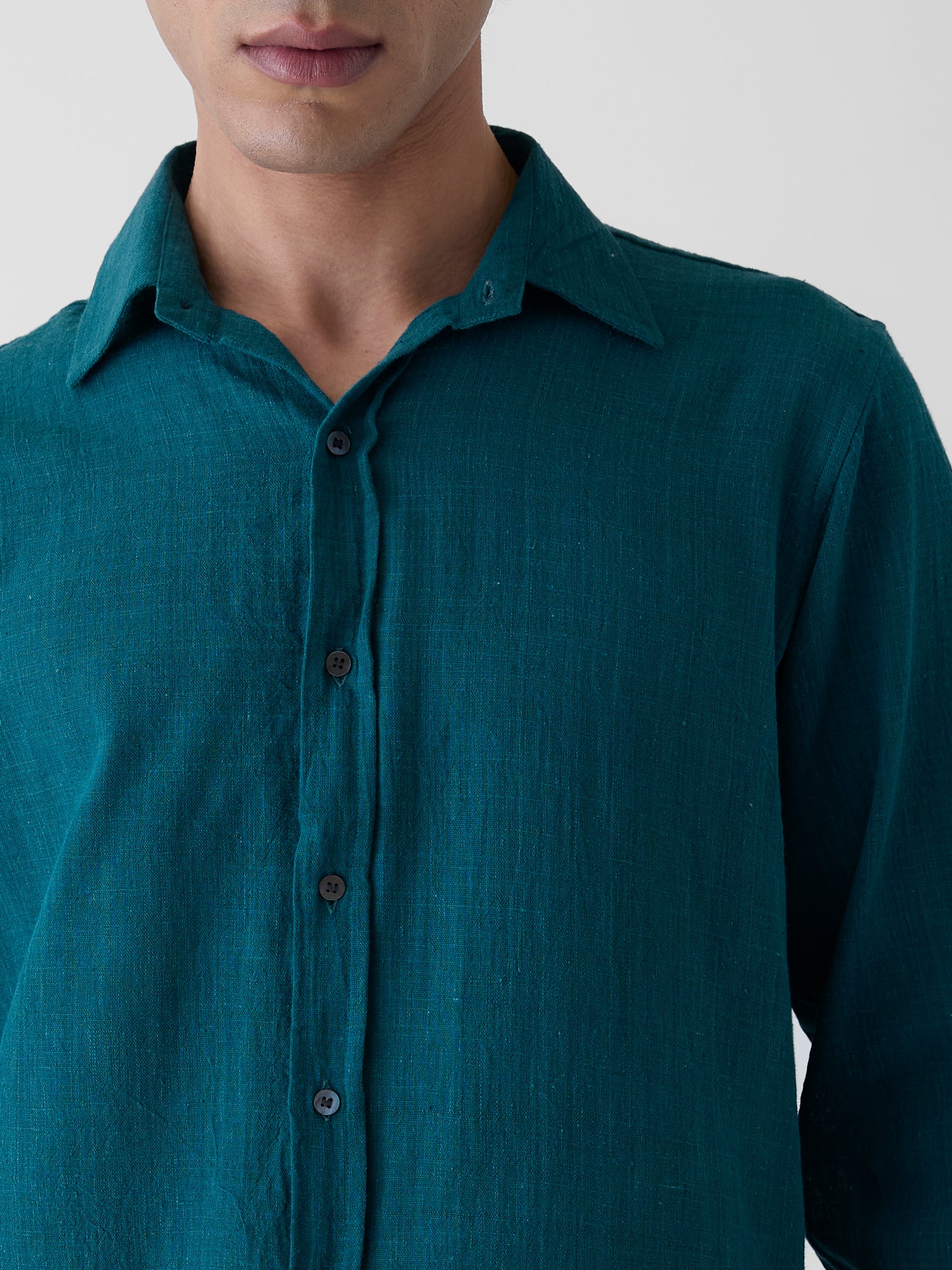 Men's Regular Collar Shirt- Teal Green
