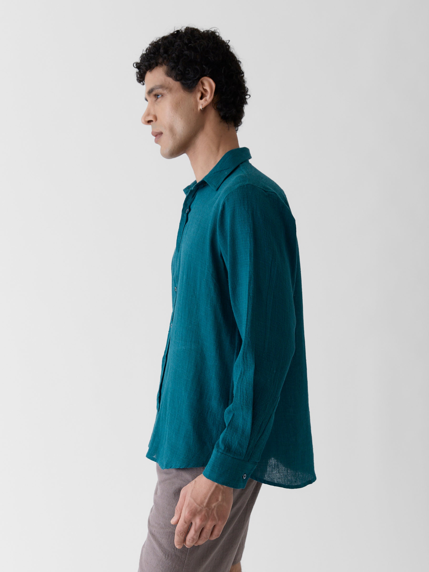 Men's Regular Collar Shirt- Teal Green
