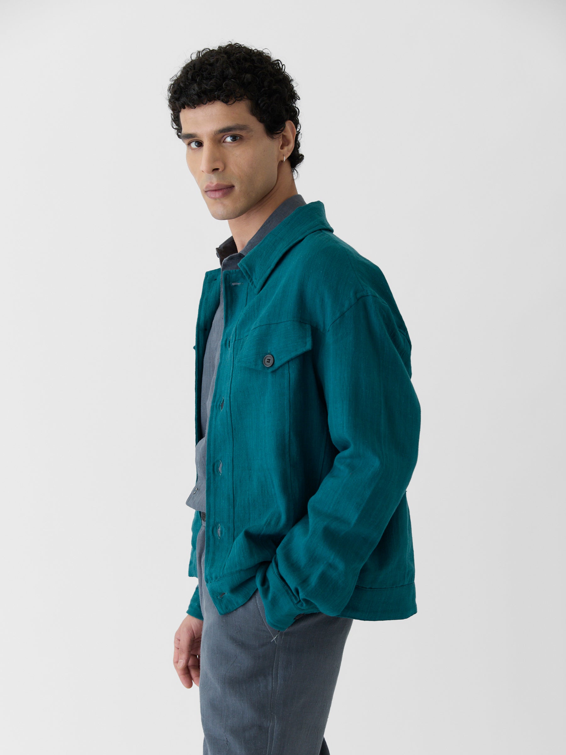 Men's Short Jacket- Teal Green