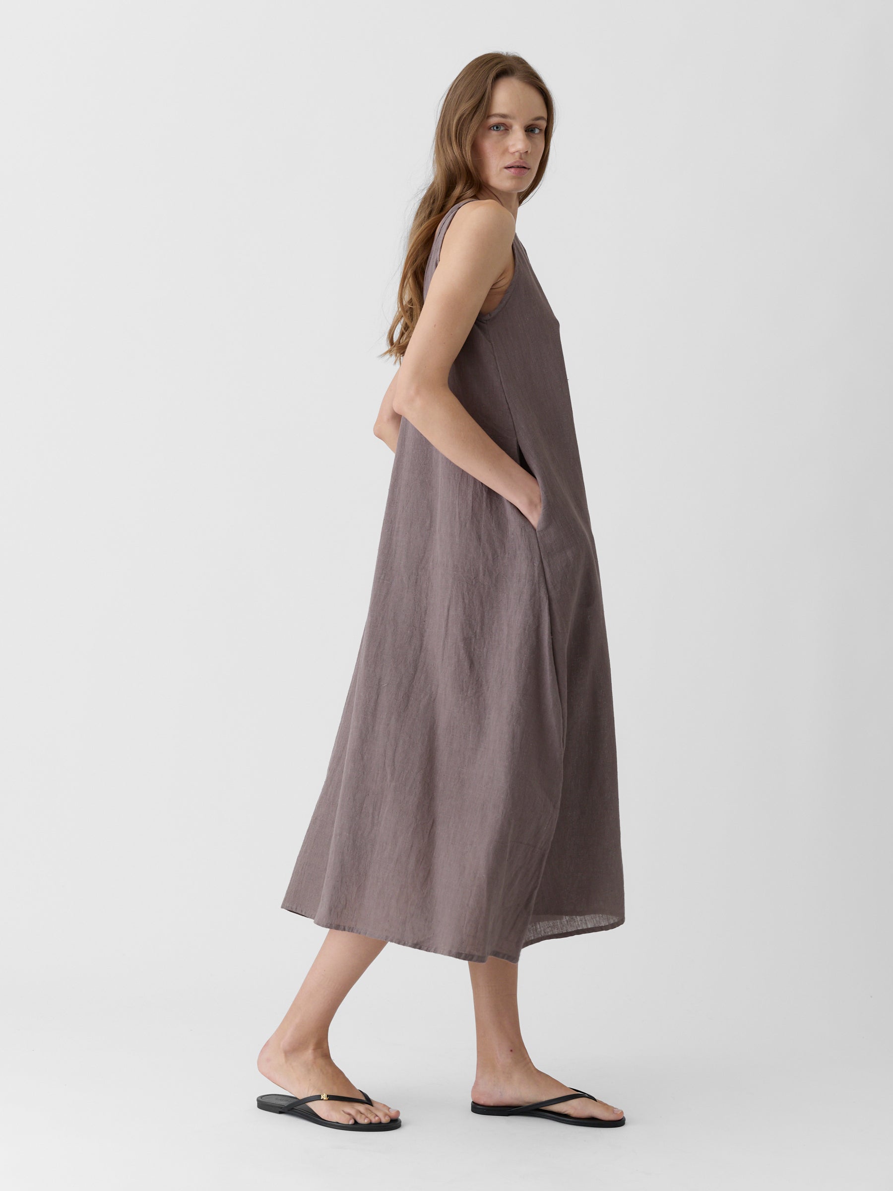 Women's A-Line Maxi Dress- Grayish Brown