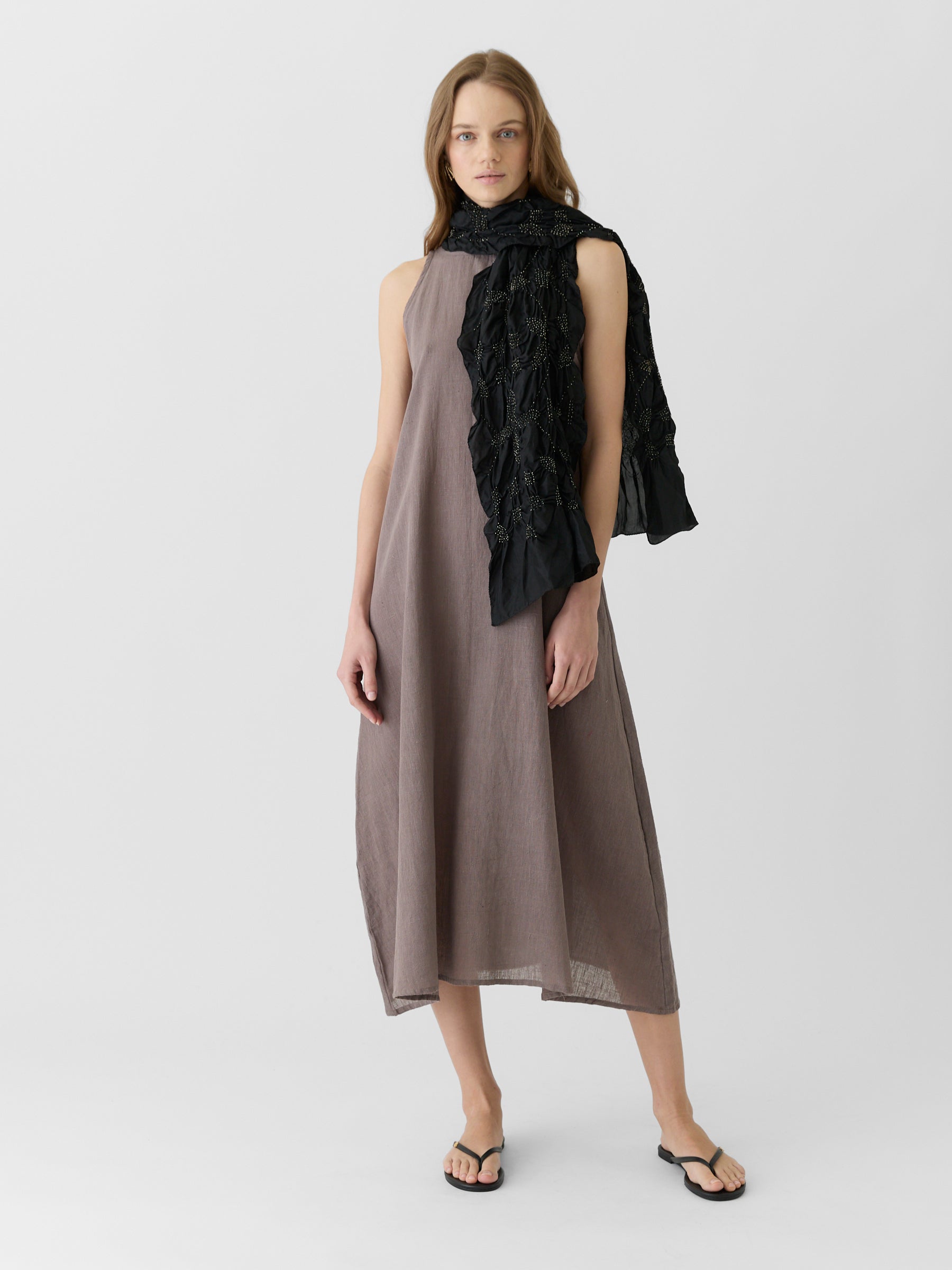 Women's A-Line Maxi Dress- Grayish Brown
