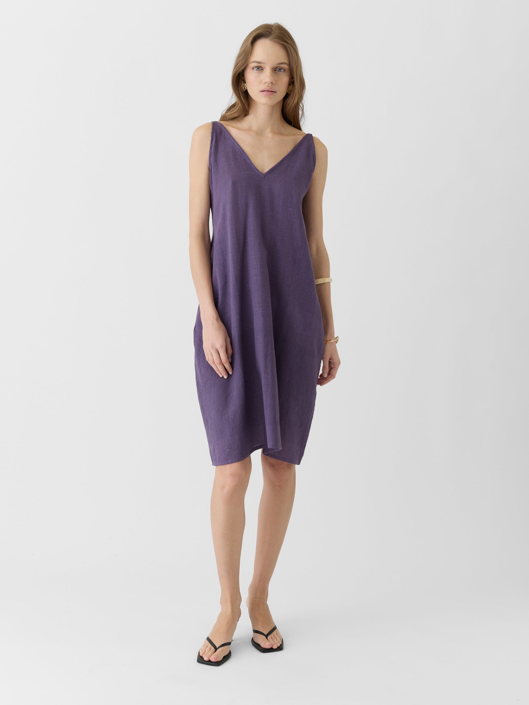 Women's V-Neck Midi Dress- Plum Purple