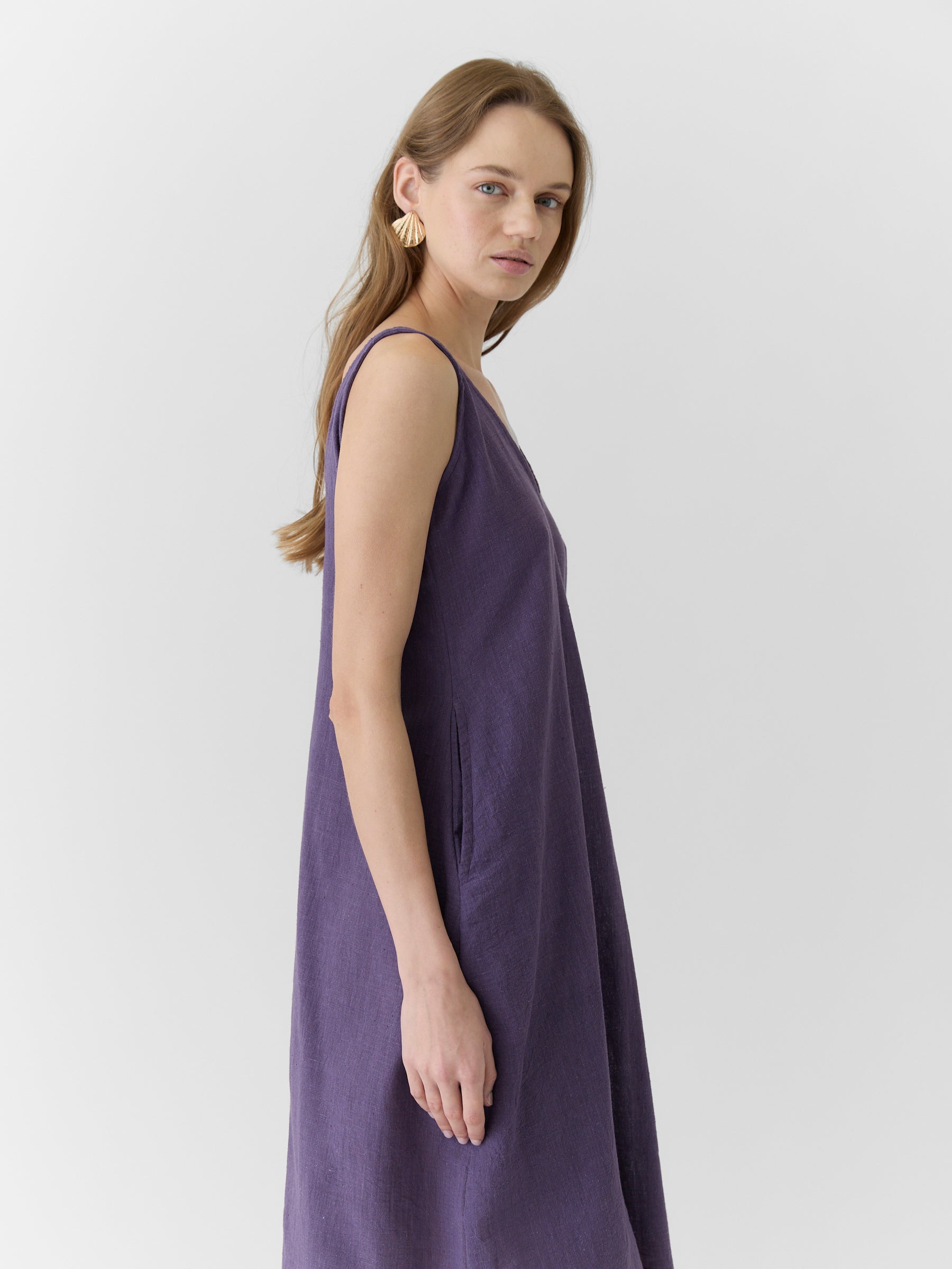 Women's V-Neck Midi Dress- Plum Purple