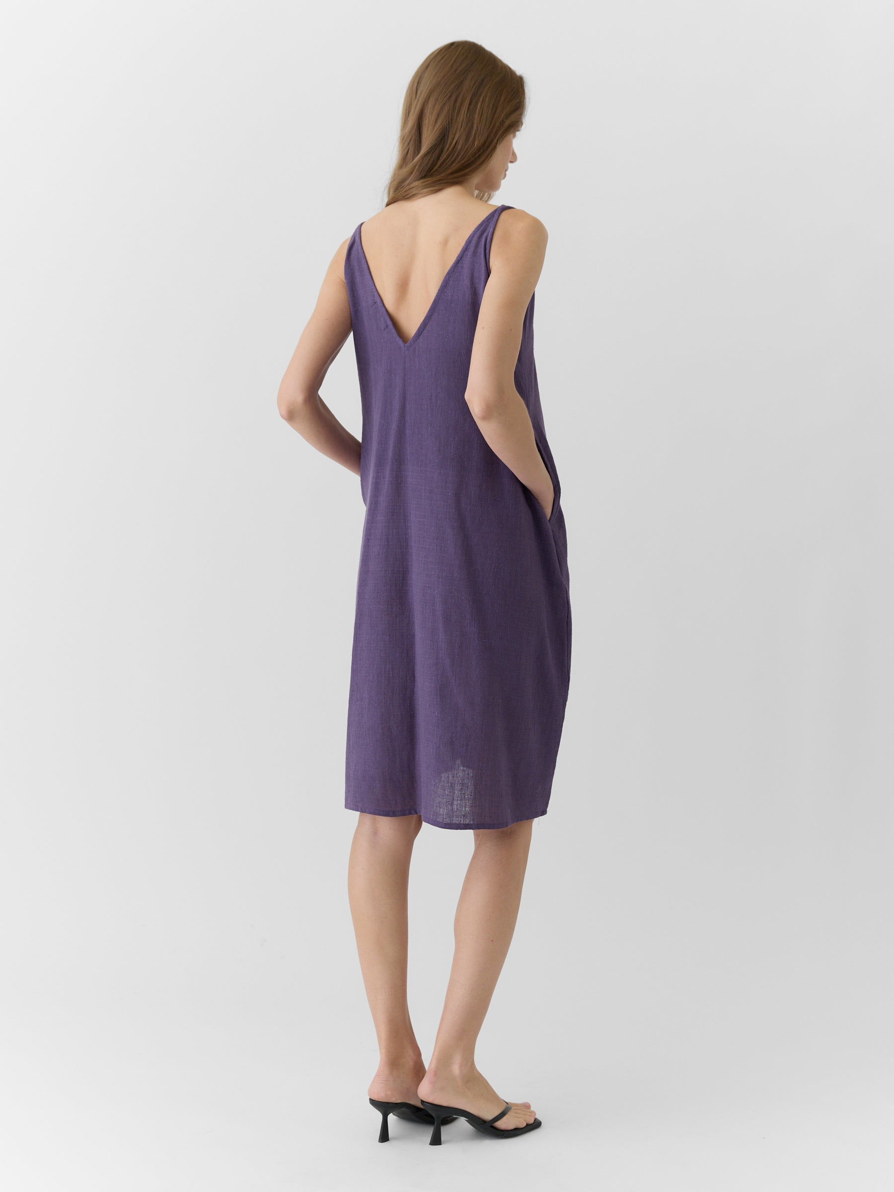 Women's V-Neck Midi Dress- Plum Purple