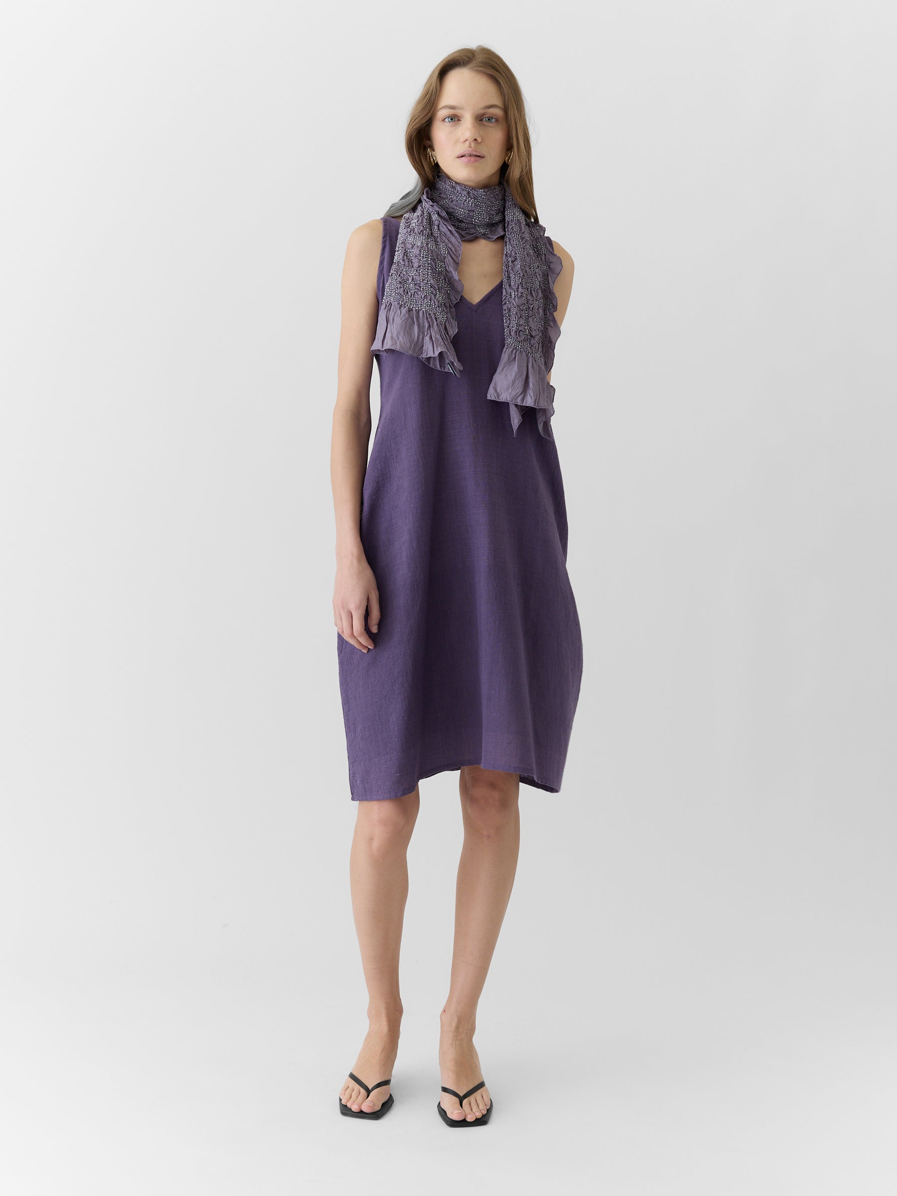 Women's V-Neck Midi Dress- Plum Purple