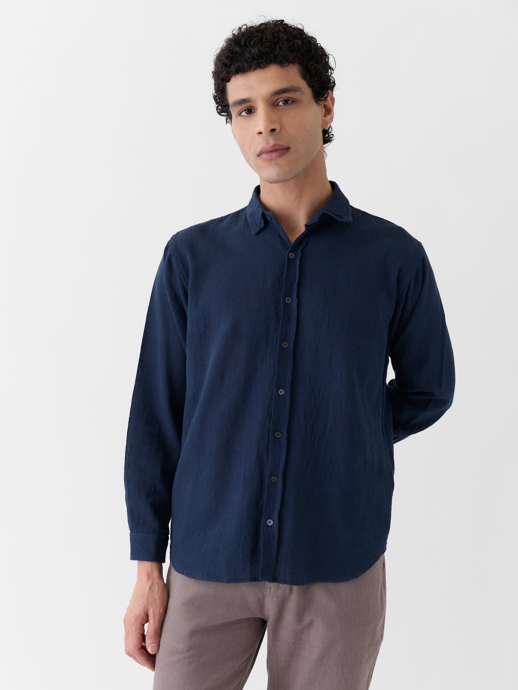Men's Regular Collar Shirt- Navy Blue