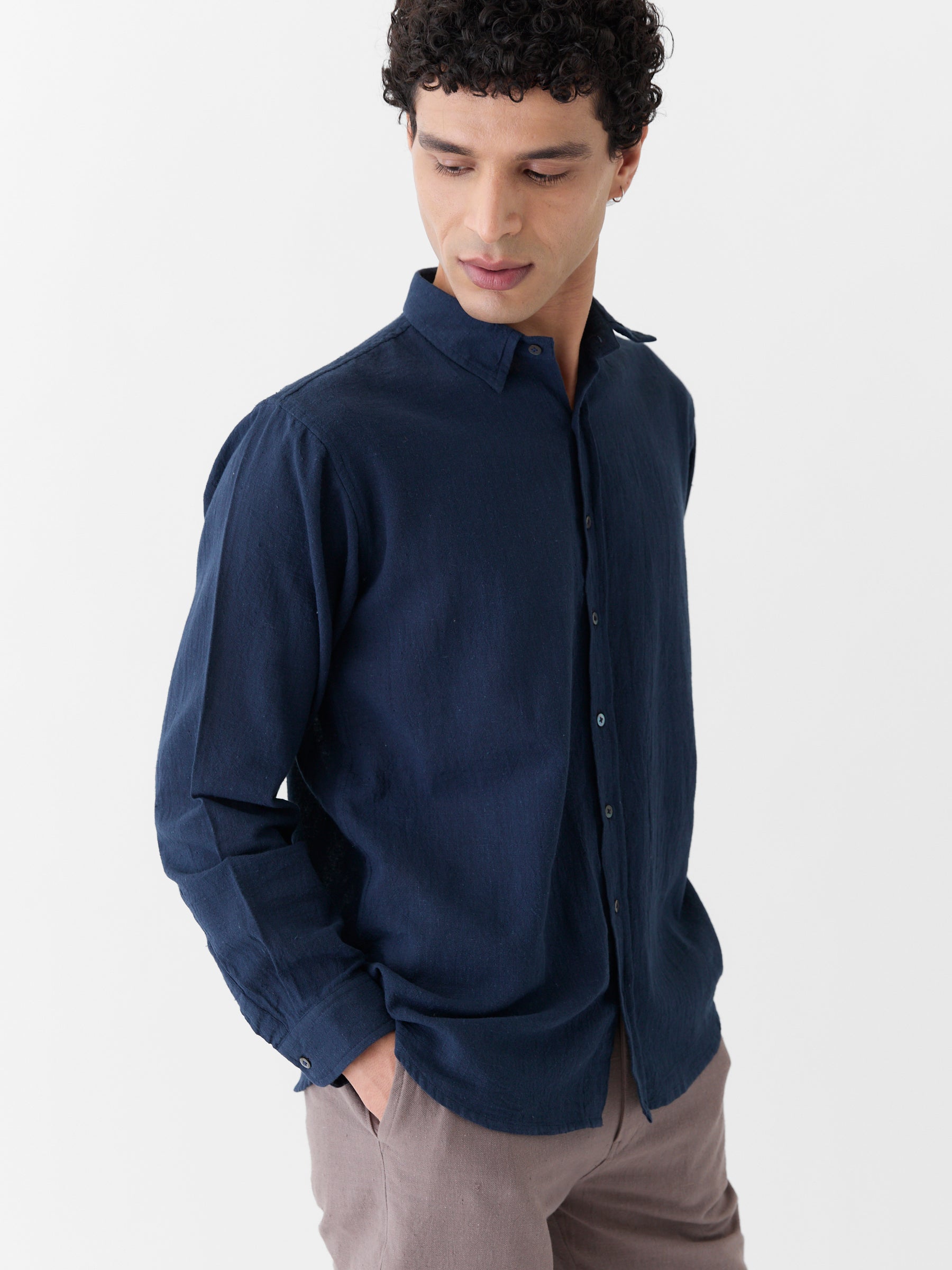 Men's Regular Collar Shirt- Navy Blue