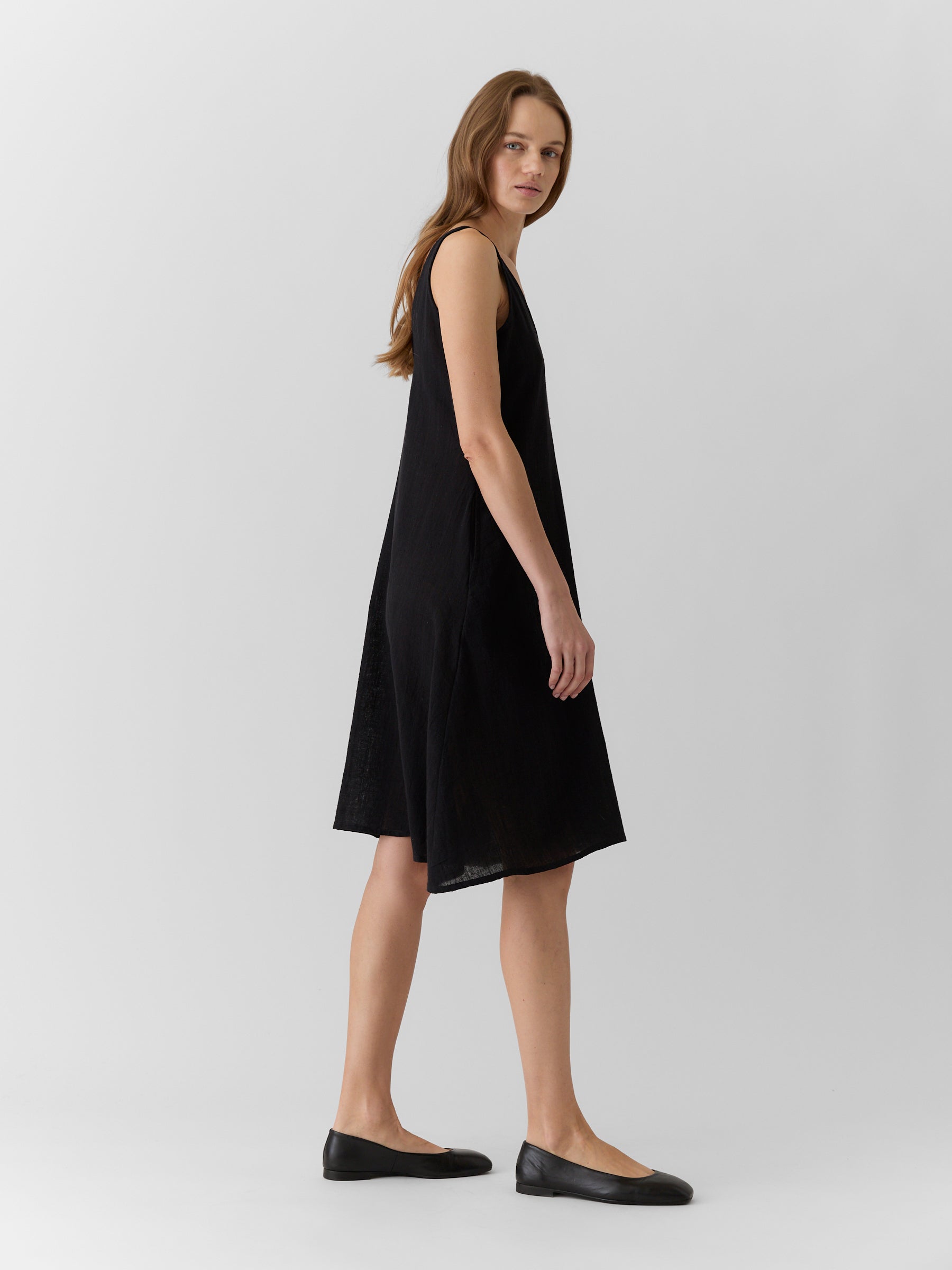 Women's V-Neck Midi Dress- Black