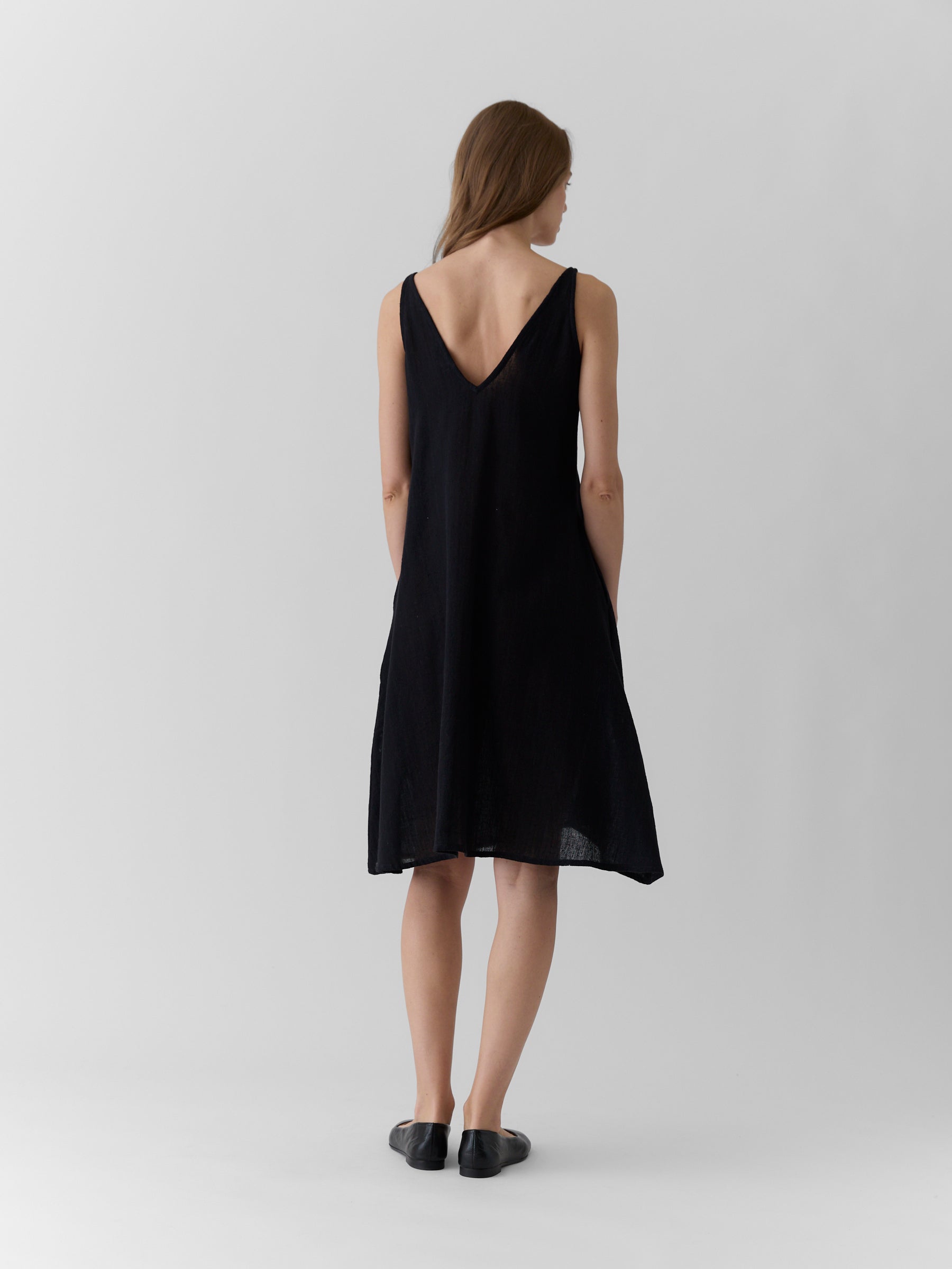 Women's V-Neck Midi Dress- Black
