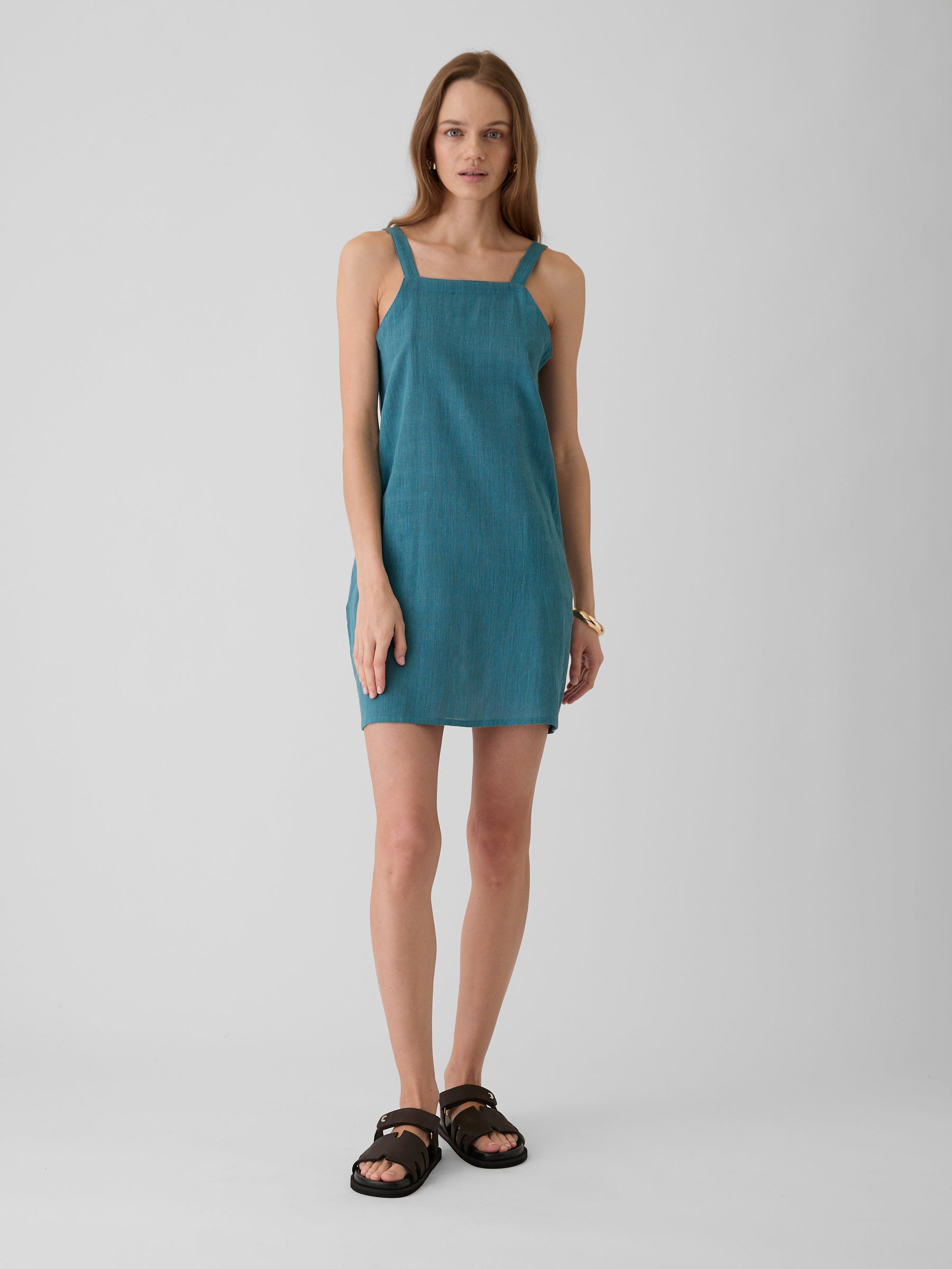 Women's Short Dress- Dark Cyan Blue