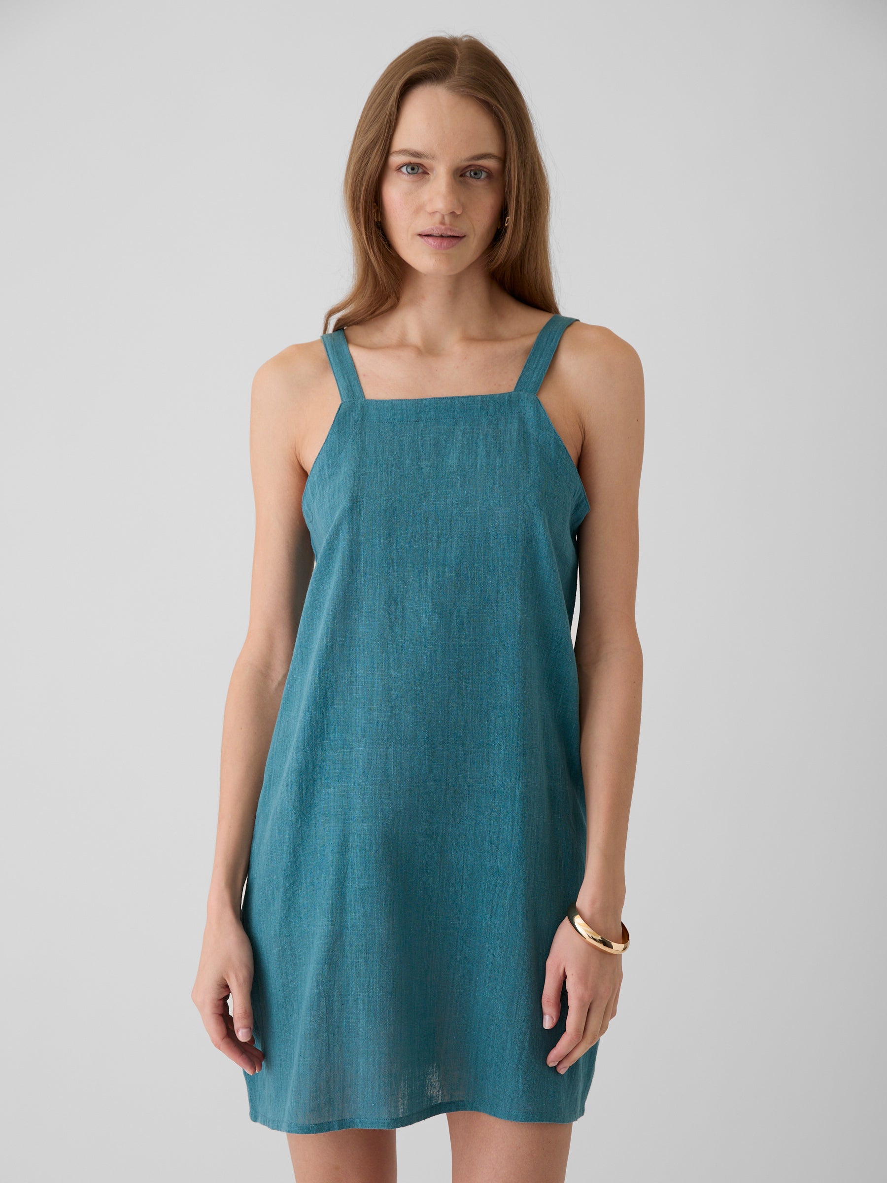 Women's Short Dress- Dark Cyan Blue