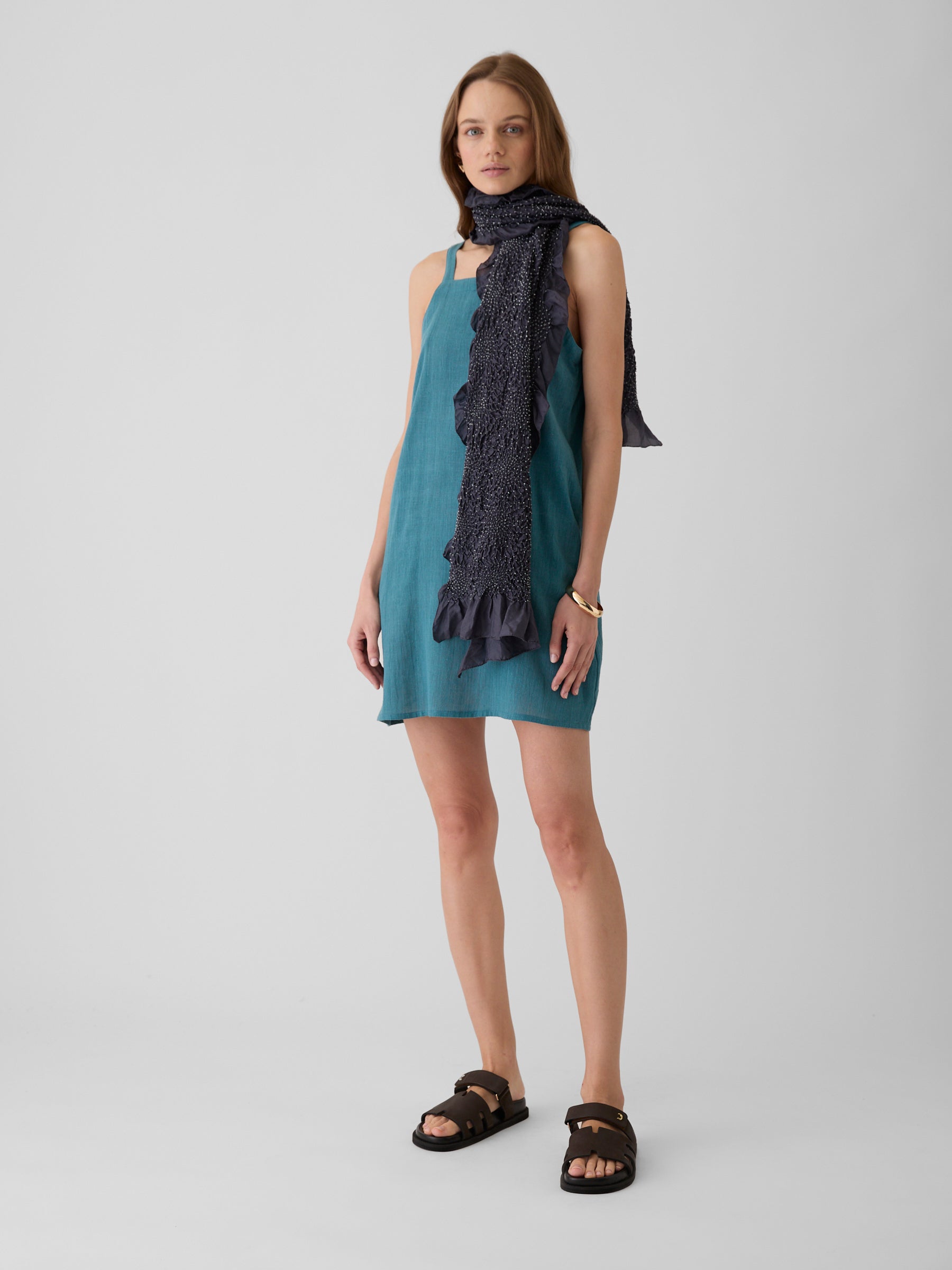 Women's Short Dress- Dark Cyan Blue