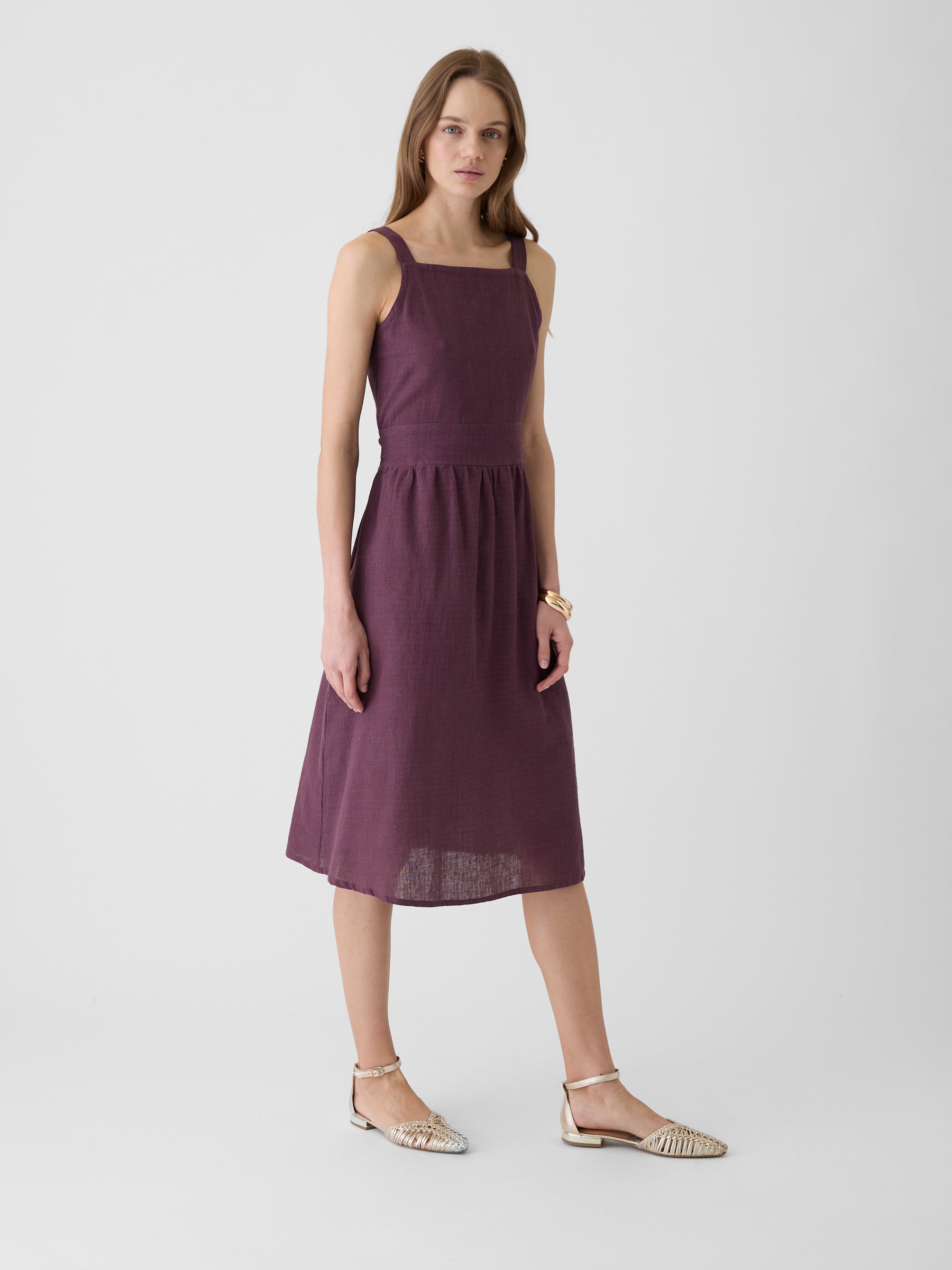 Women's Tie-Waist Midi Dress- Aubergine Purple