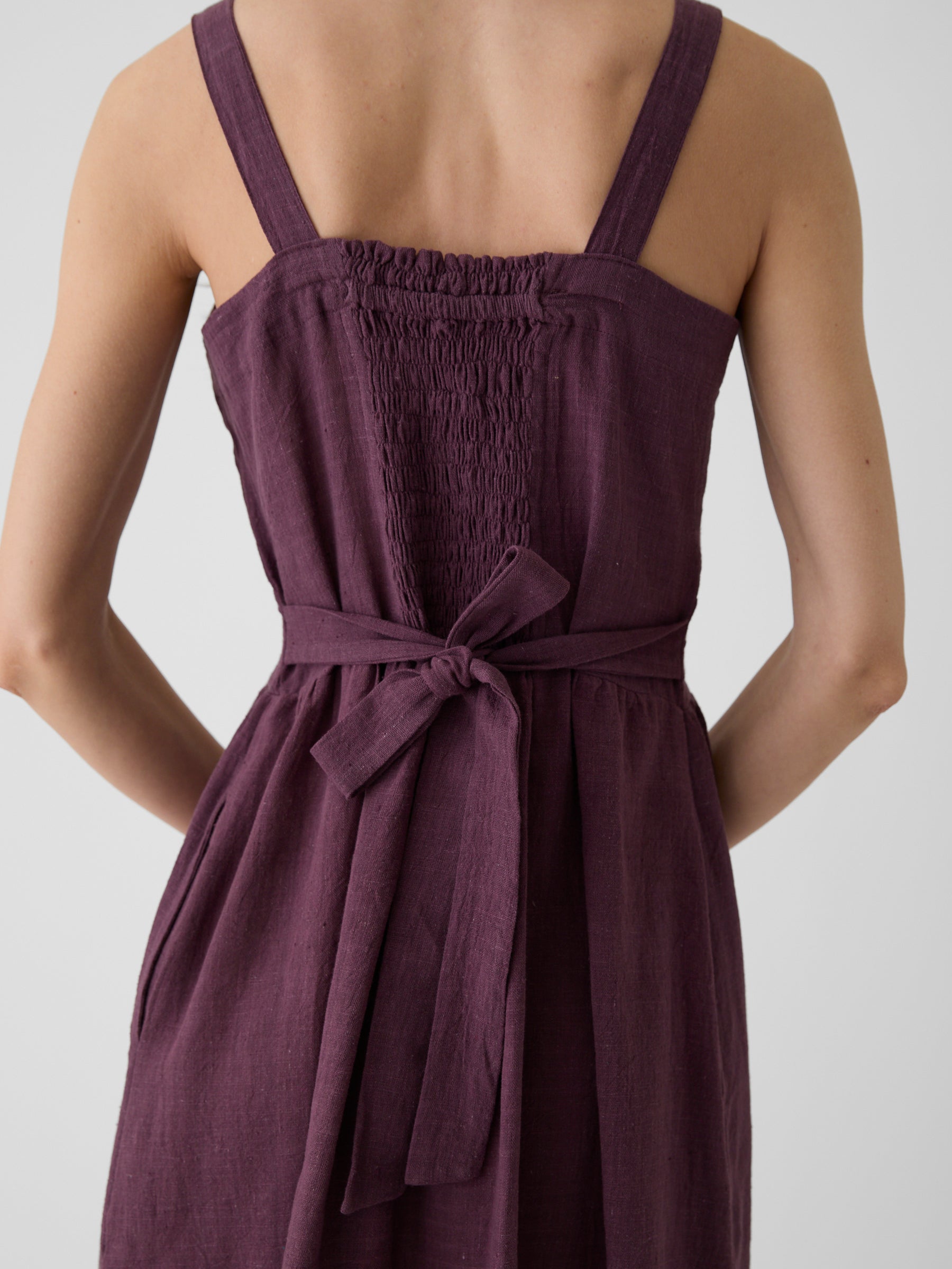 Women's Tie-Waist Midi Dress- Aubergine Purple