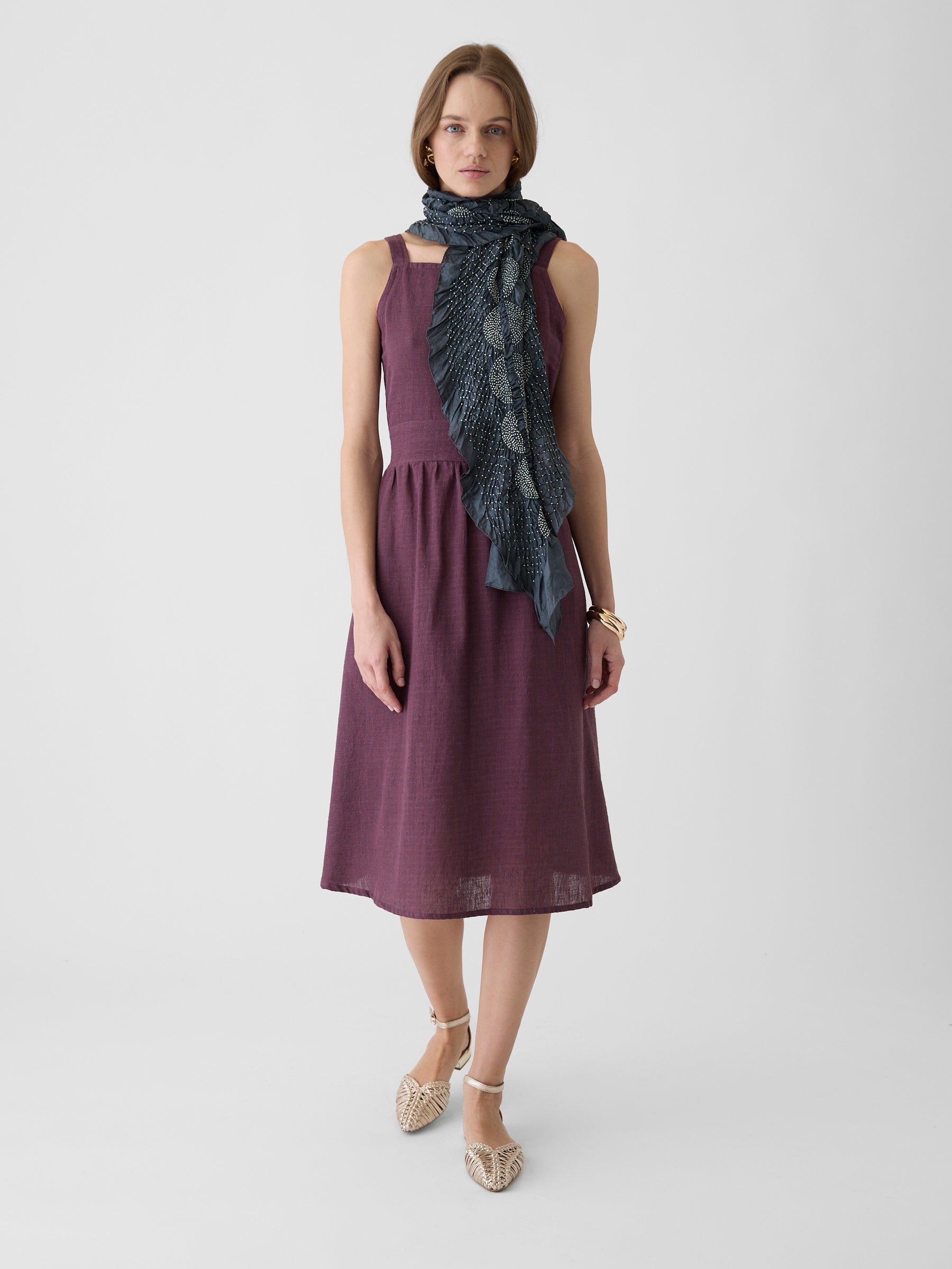 Women's Tie-Waist Midi Dress- Aubergine Purple