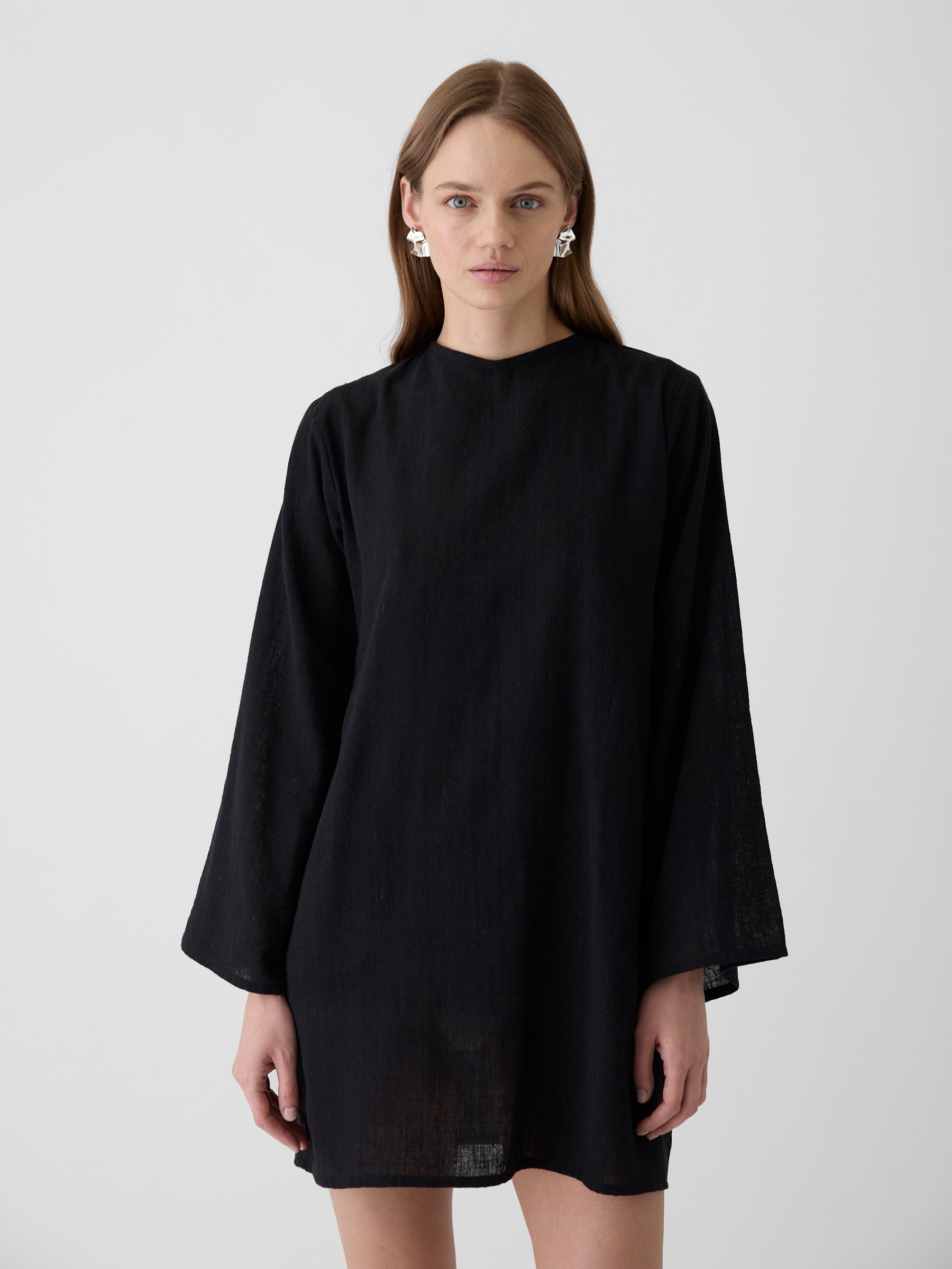 Women's Bell Sleeve Short Dress- Black