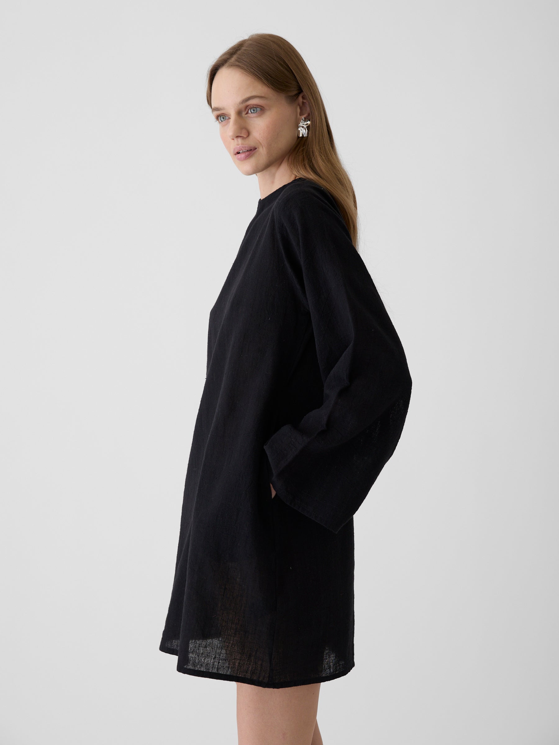 Women's Bell Sleeve Short Dress- Black