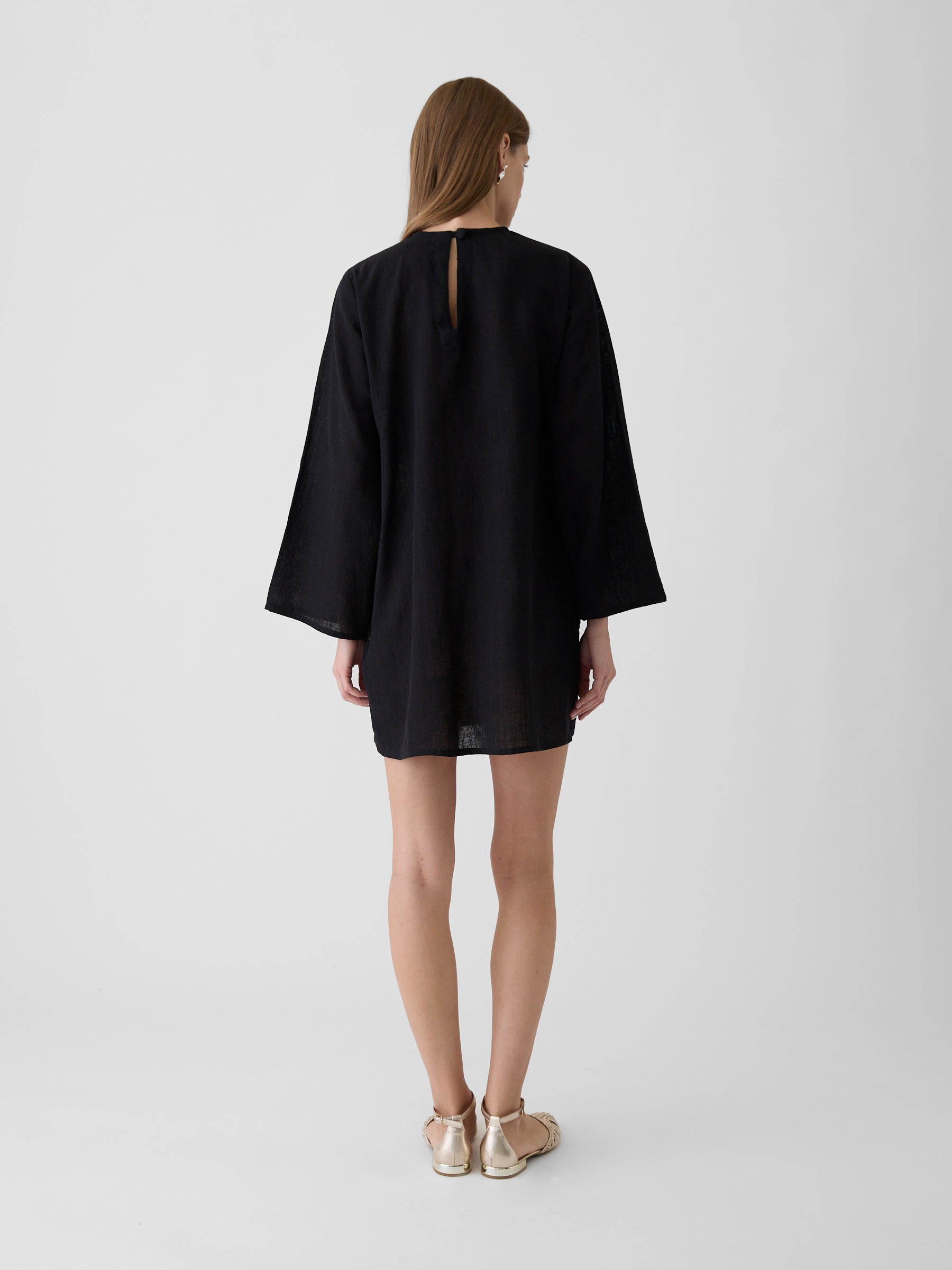 Women's Bell Sleeve Short Dress- Black