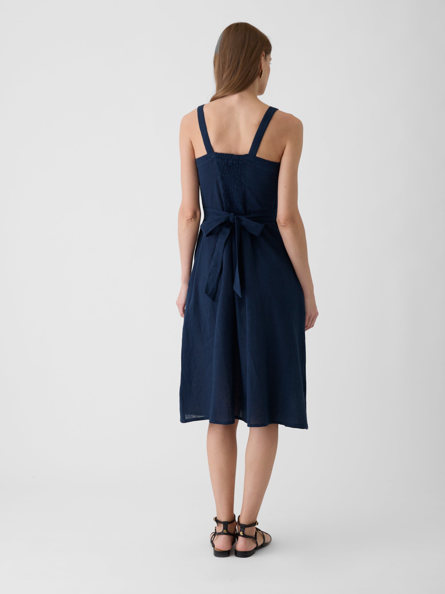 Women's Tie-Waist Midi Dress- Navy Blue