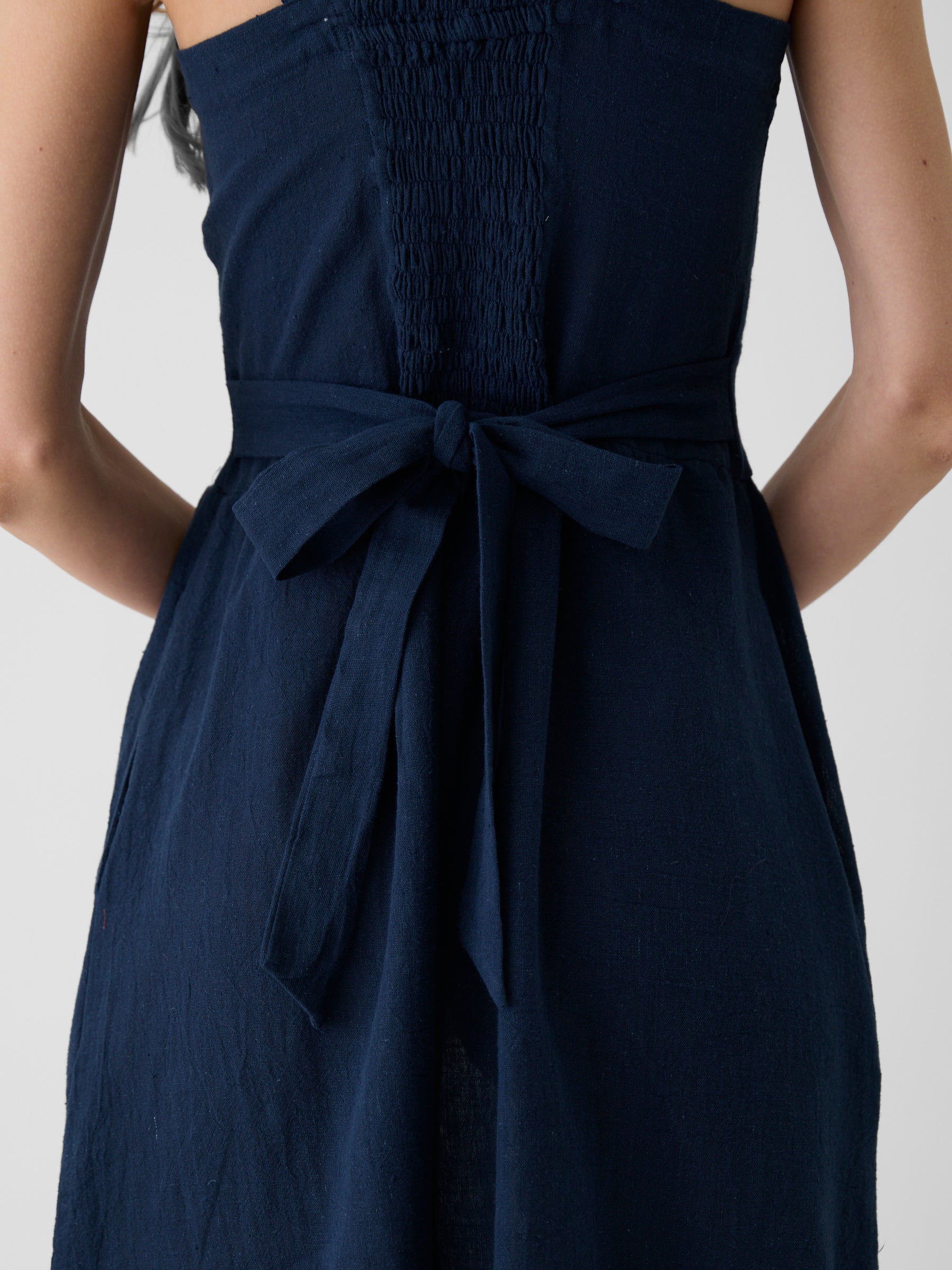 Women's Tie-Waist Midi Dress- Navy Blue