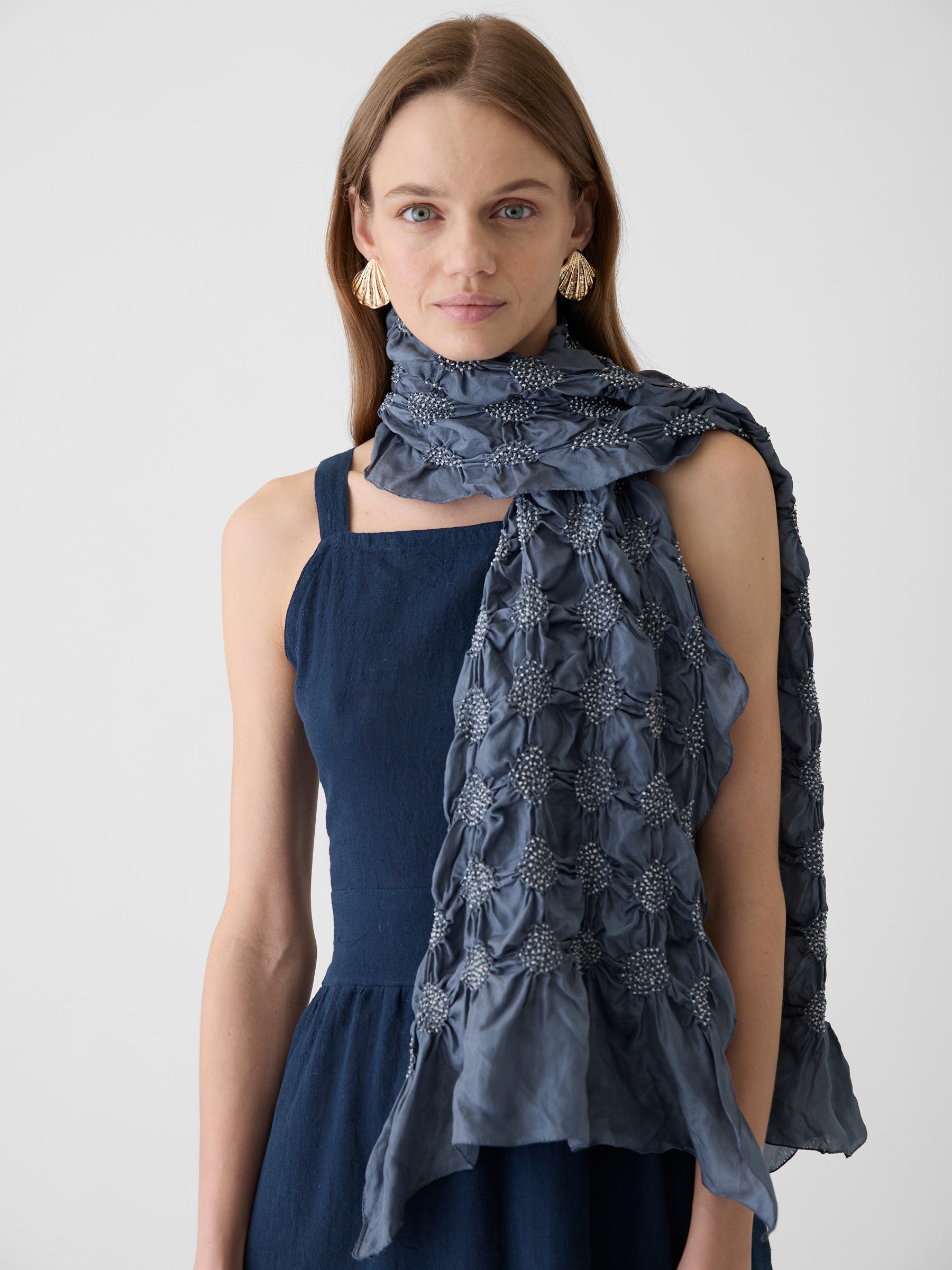 Tie-Dye Silk Scarf- Stormy Azure