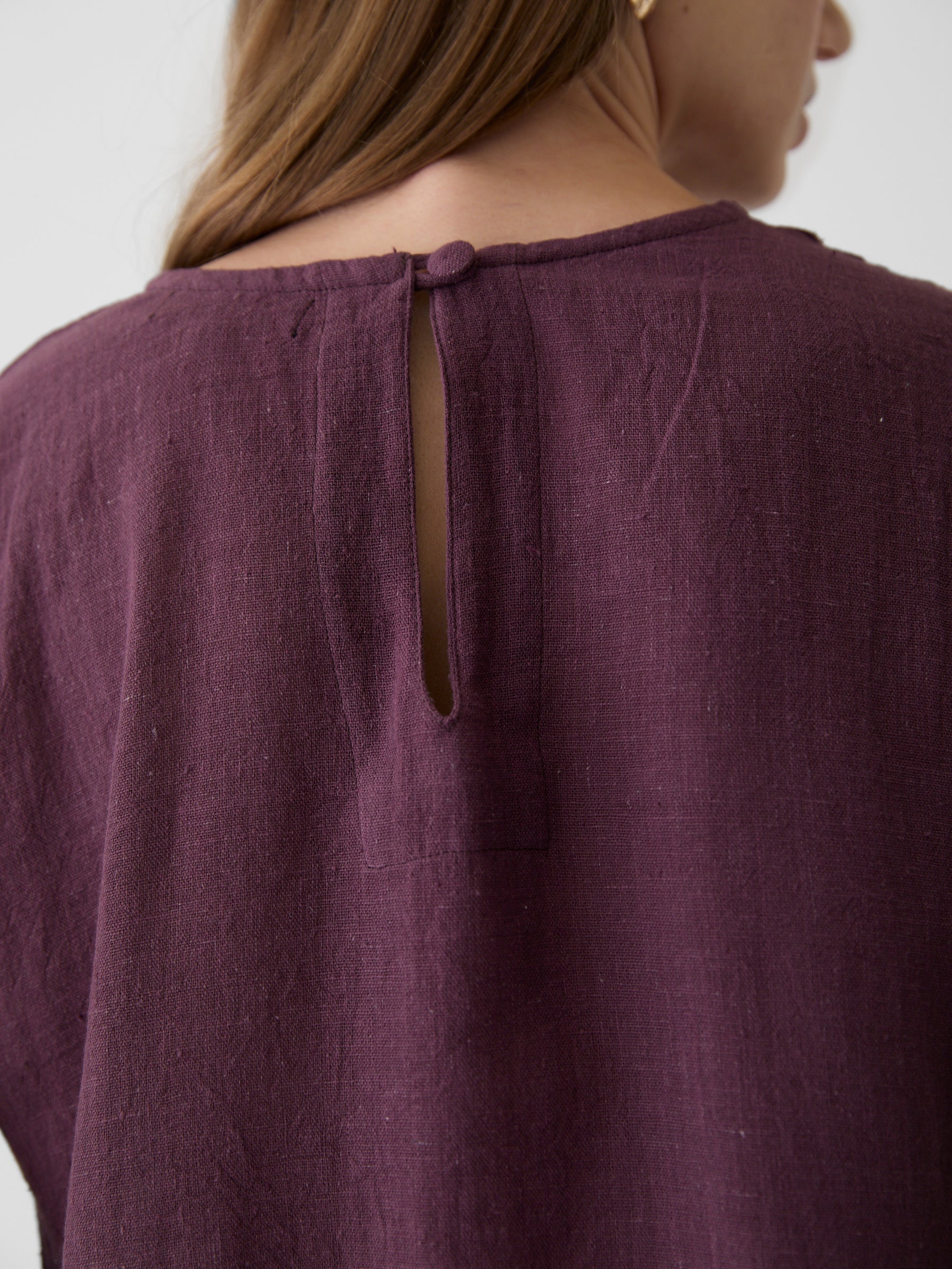Women's Bell Sleeve Short Dress- Aubergine Purple