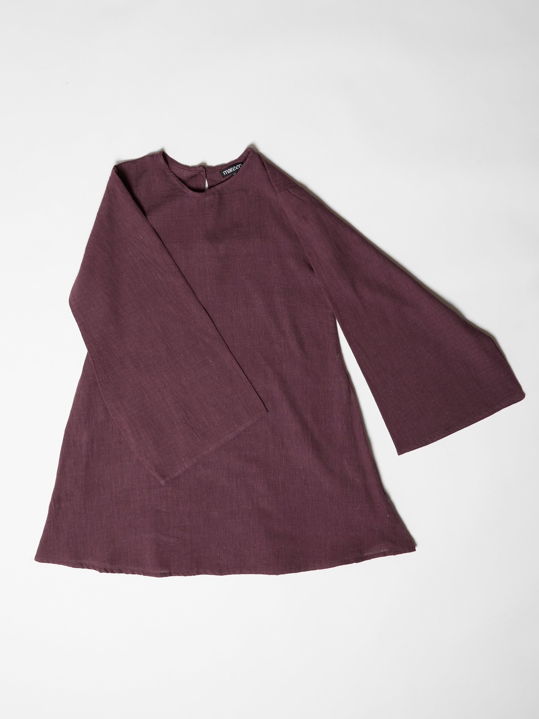 Women's Bell Sleeve Short Dress- Aubergine Purple