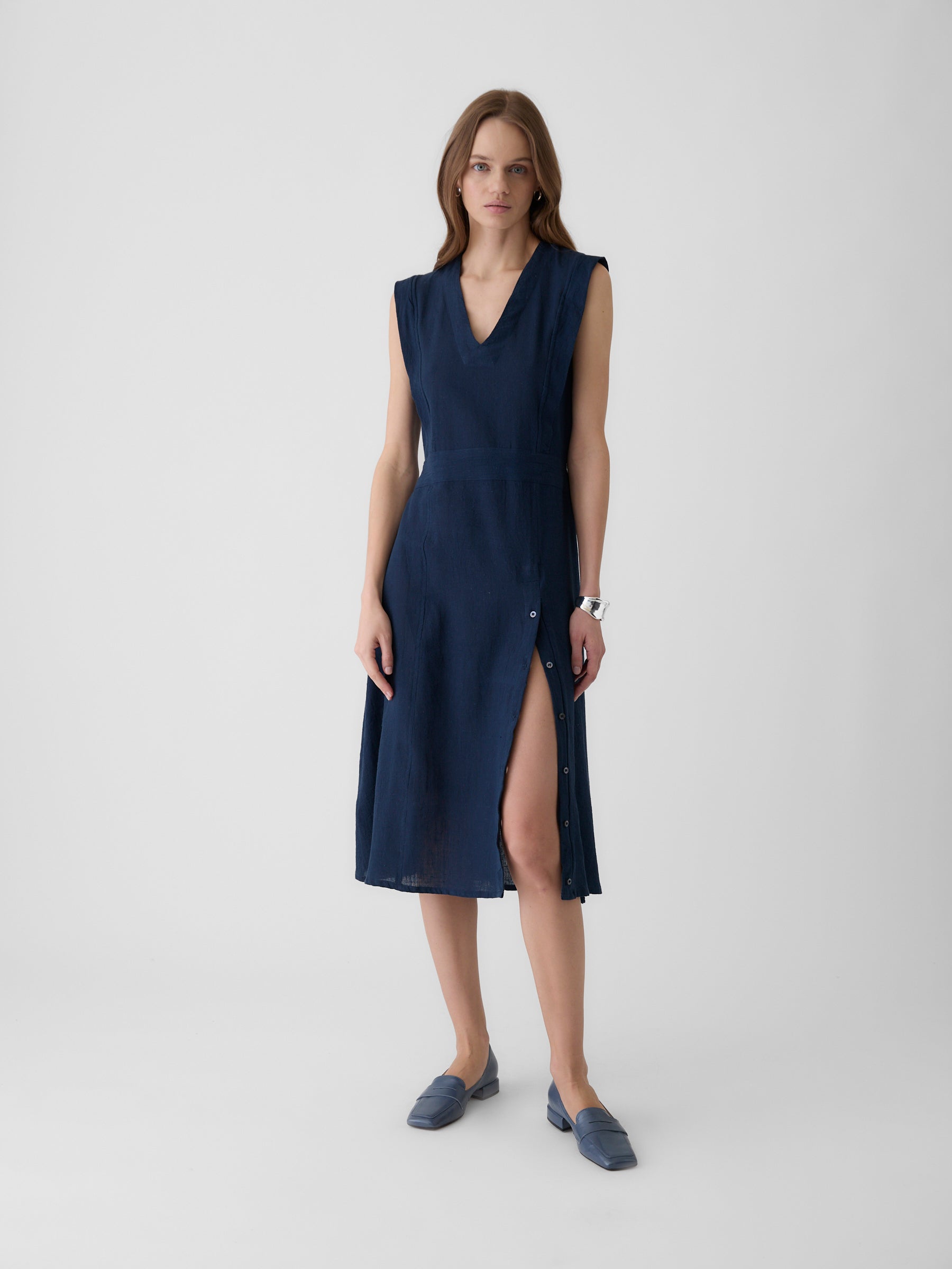 Women's Slit Dress- Navy Blue