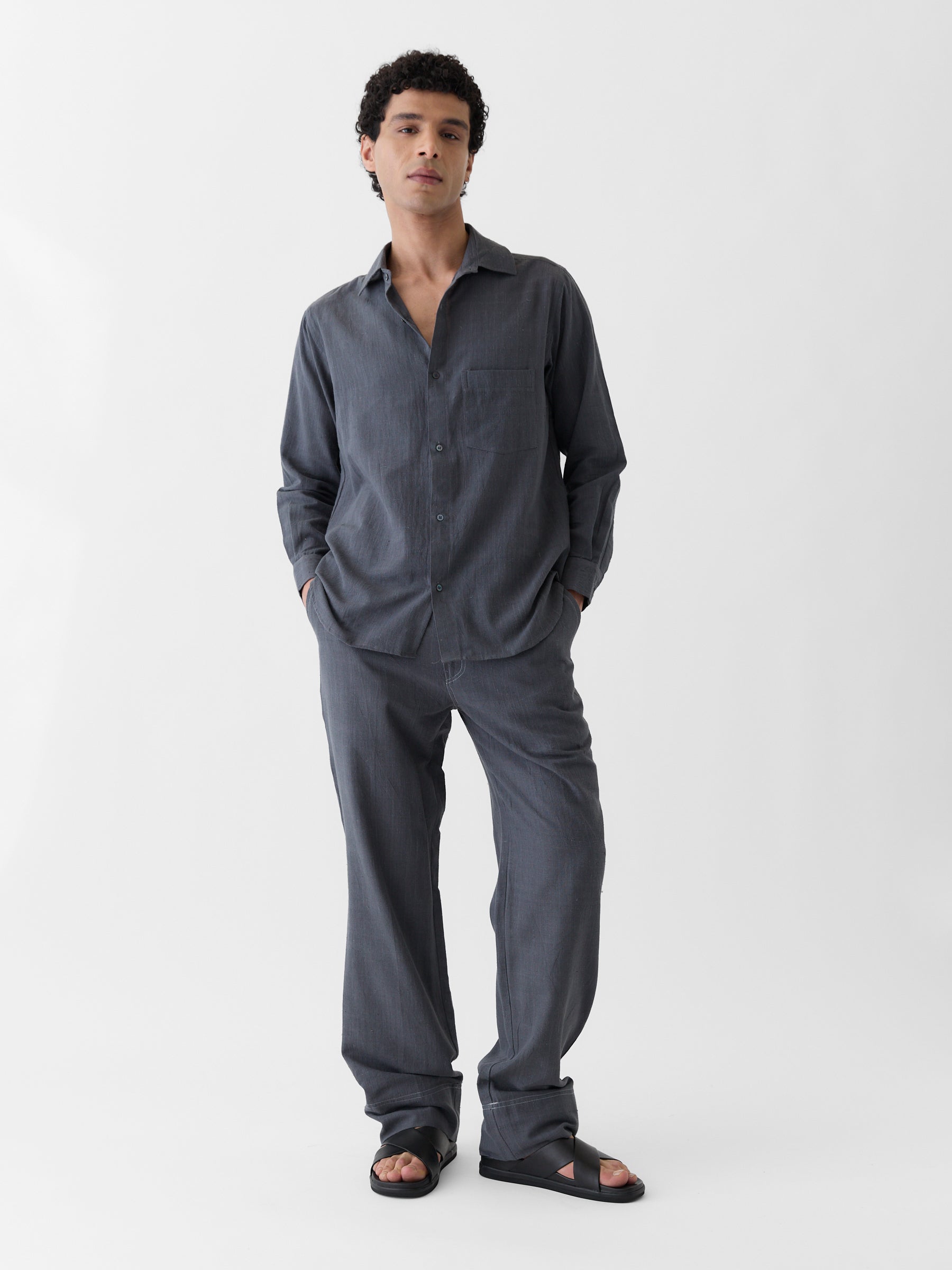 Men's Pocket Collar Shirt- Graphite Gray