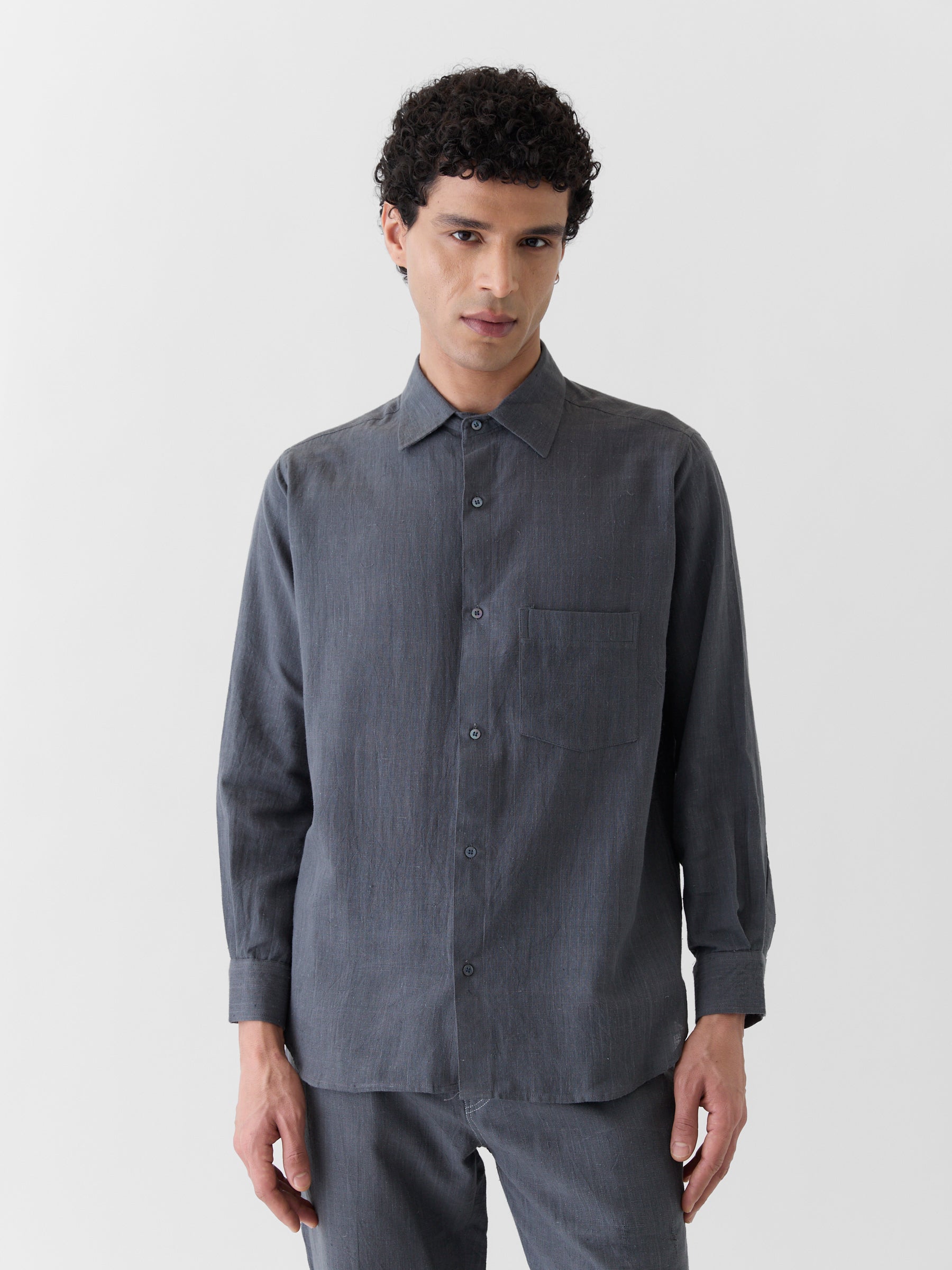 Men's Pocket Collar Shirt- Graphite Gray
