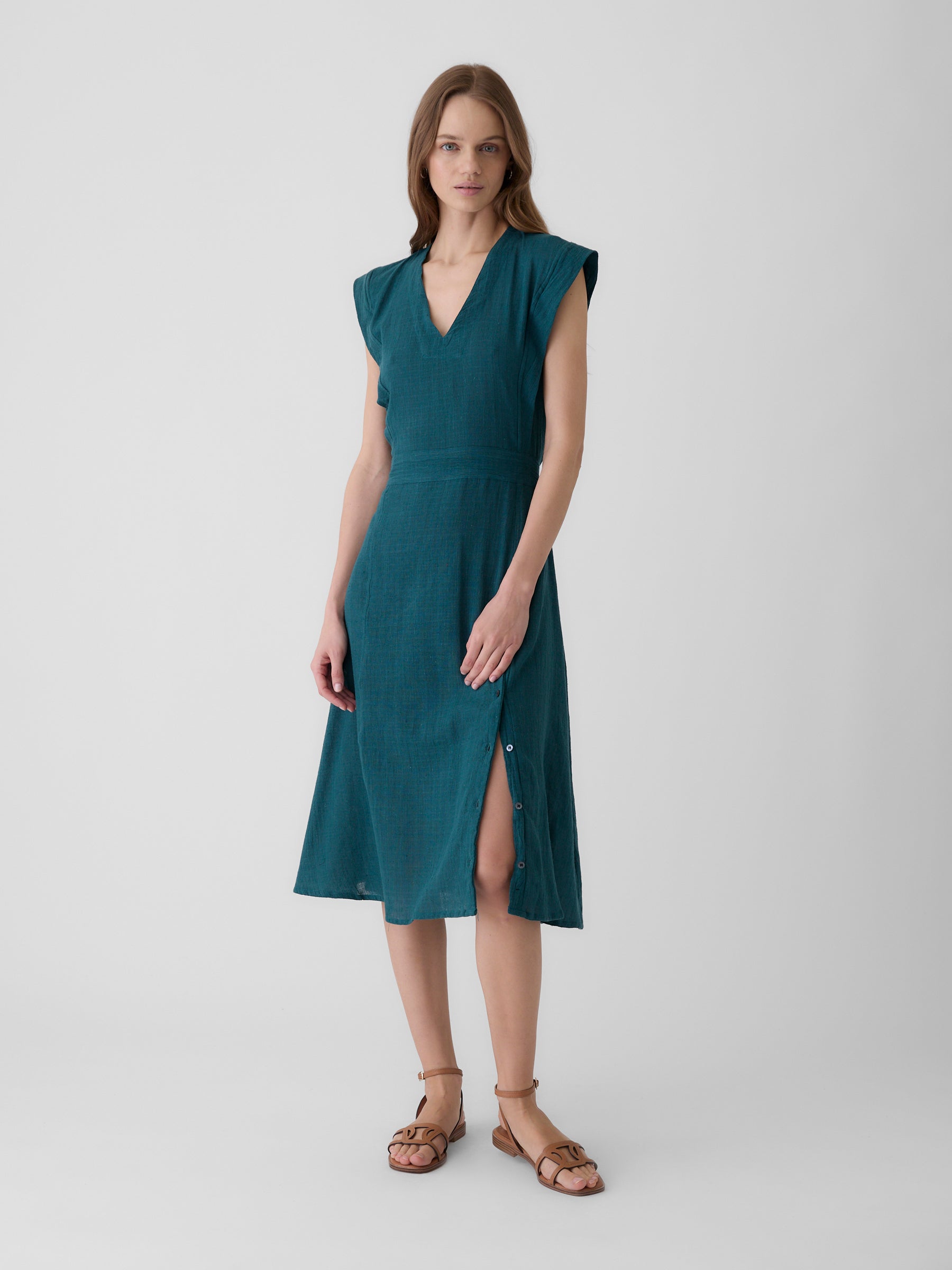 Women's Slit Dress- Teal Green