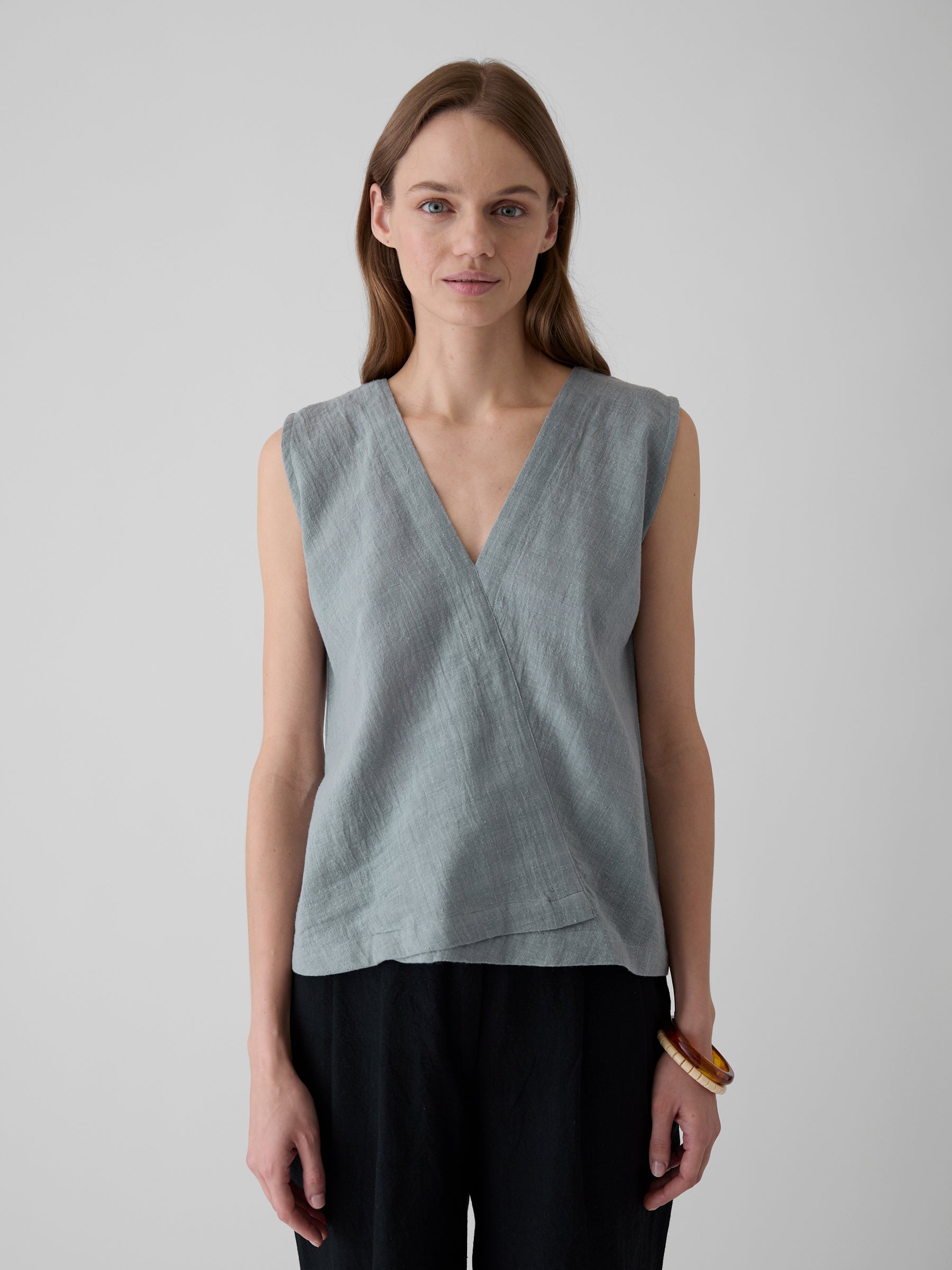 Women's V-Neck Crop Top- Greenish Gray