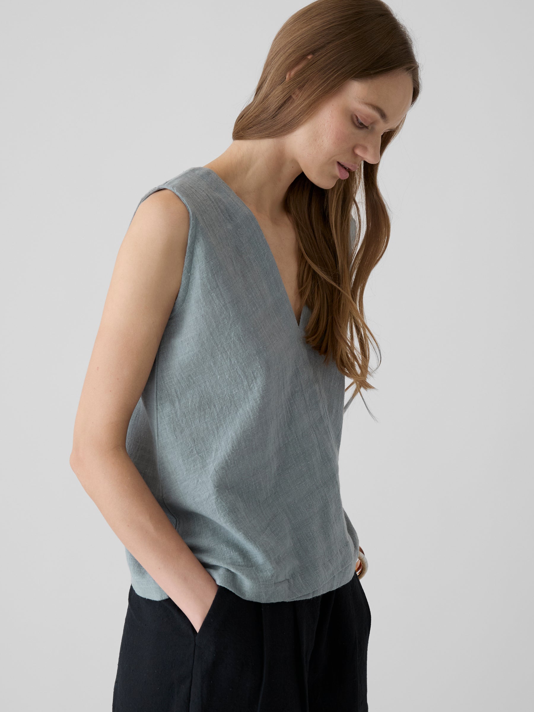 Women's V-Neck Crop Top- Greenish Gray