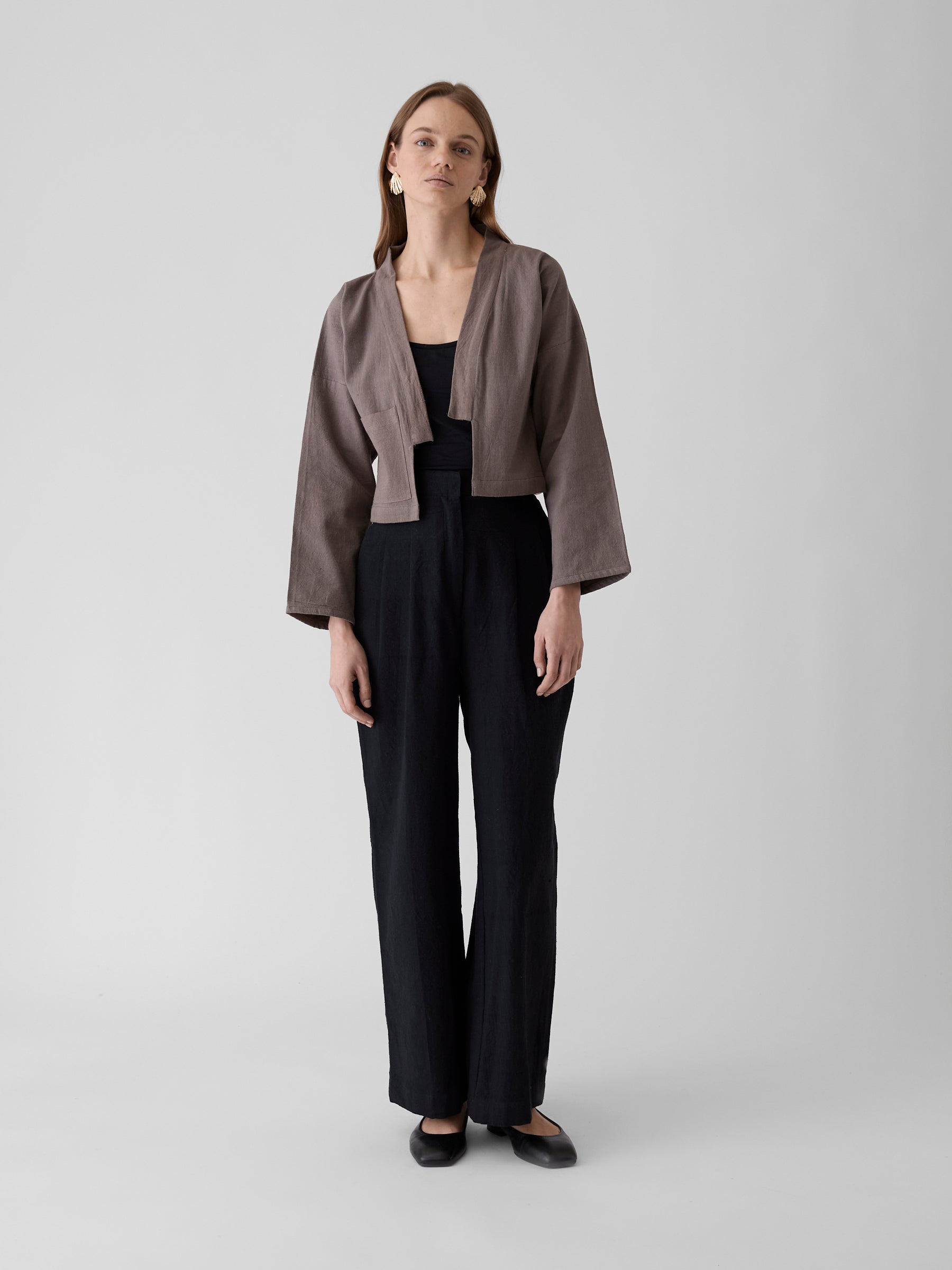 Women's Crop Jacket- Grayish Brown