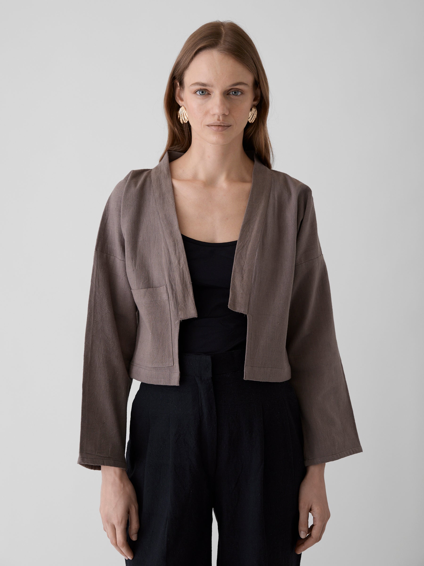 Women's Crop Jacket- Grayish Brown