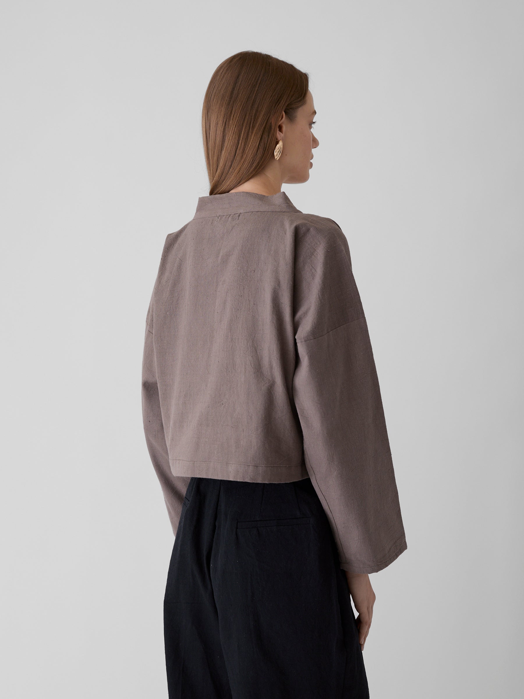 Women's Crop Jacket- Grayish Brown
