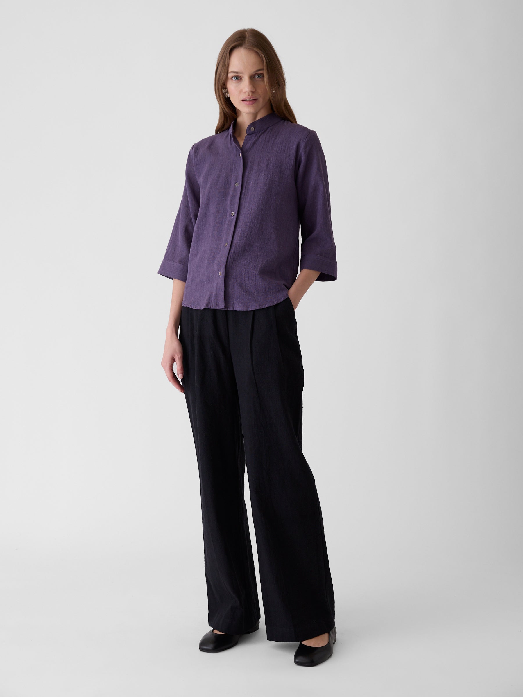 Women's Loose Sleeve Shirt- Plum Purple
