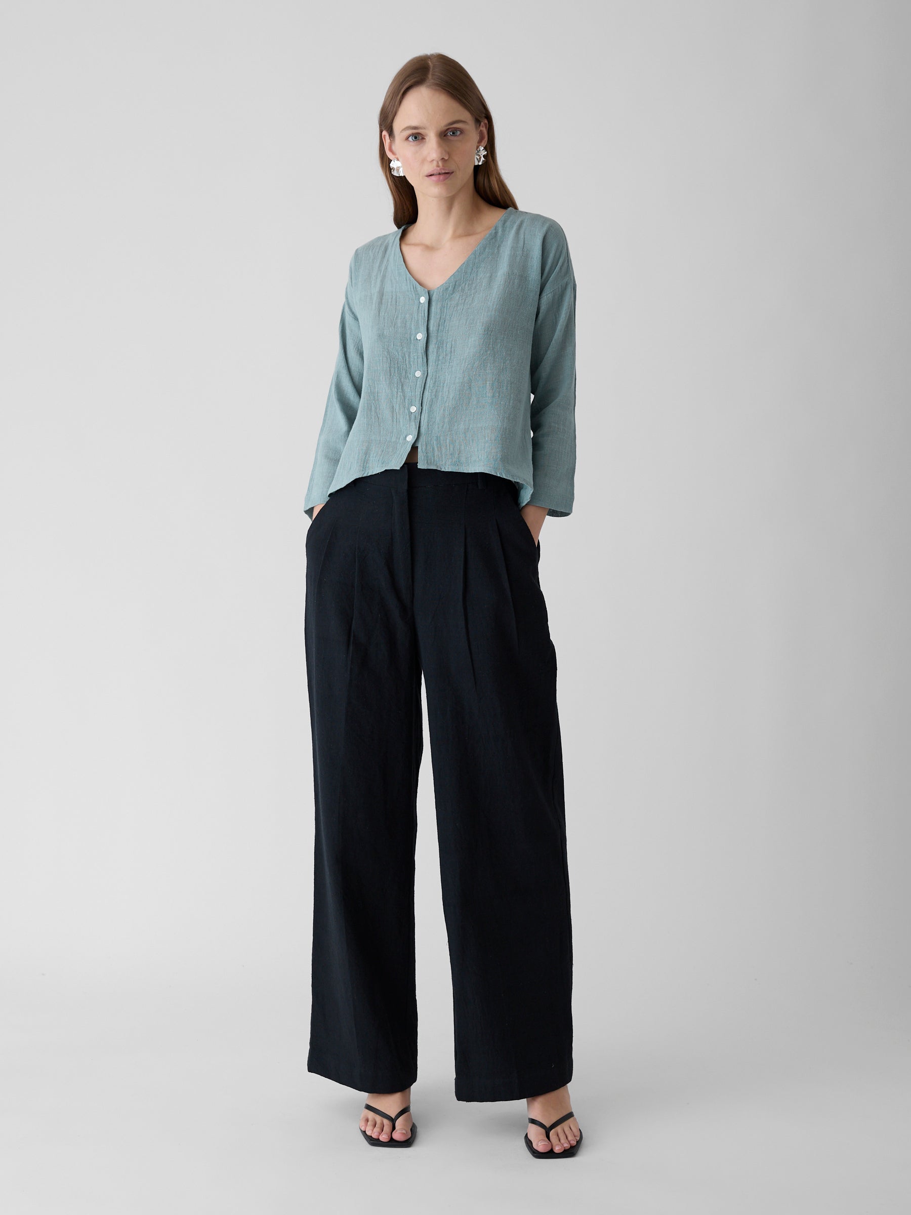 Women's V-Neck Shirt- Mint Green