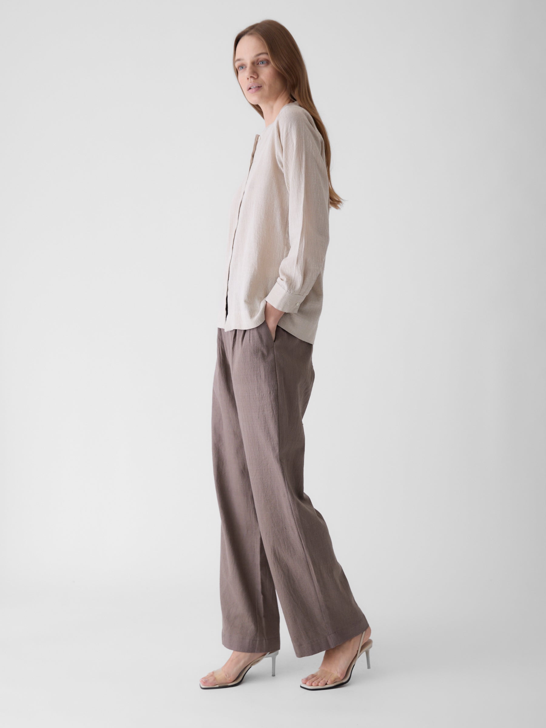 Women's Wide-Leg Pant- Grayish Brown