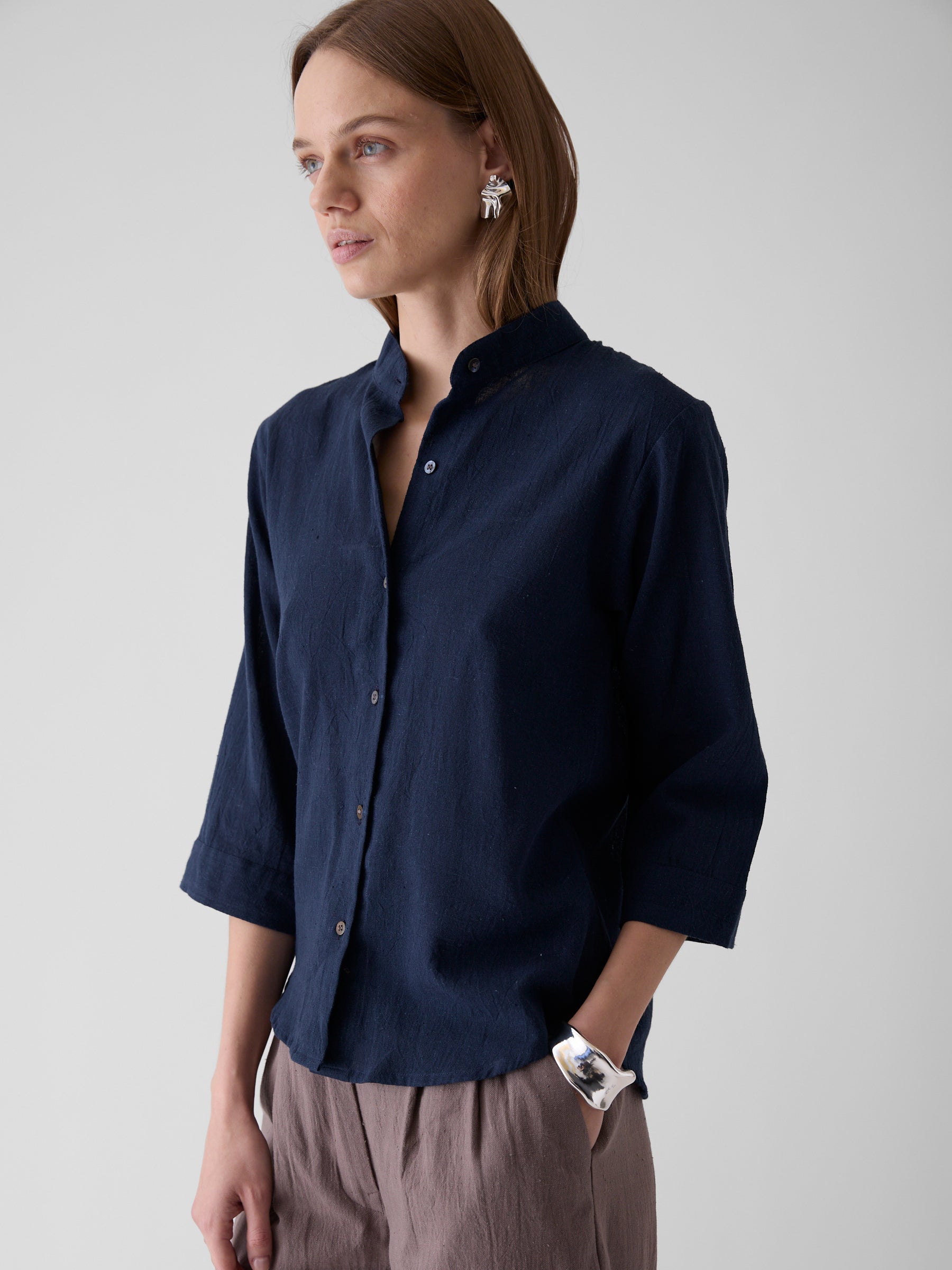 Women's Loose Sleeve Shirt- Navy Blue