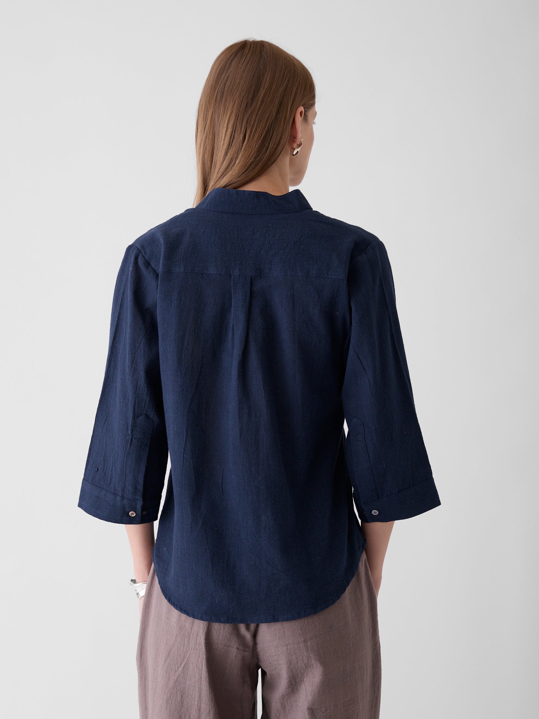 Women's Loose Sleeve Shirt- Navy Blue
